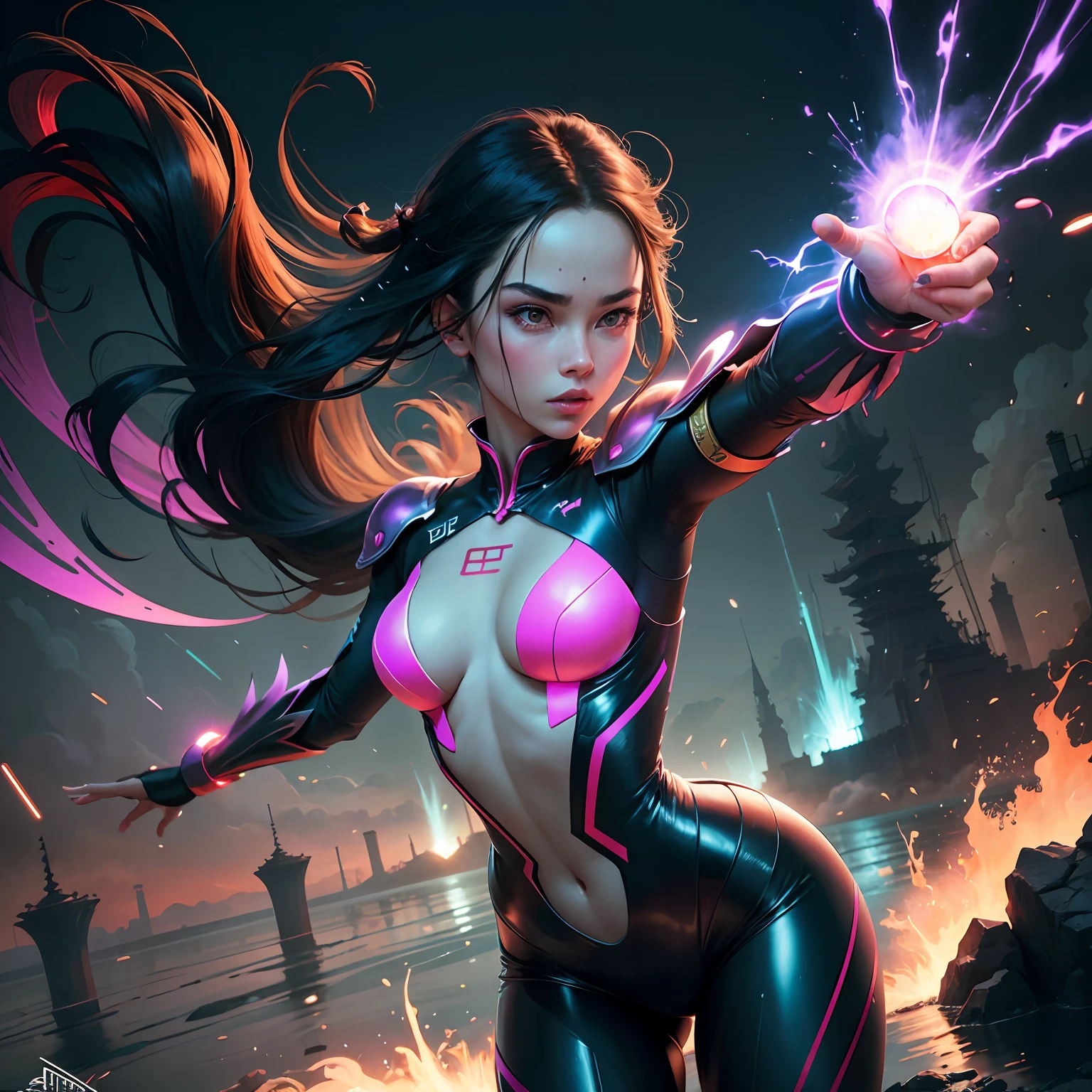 Five-fingered hand pointing with a ball of electric light