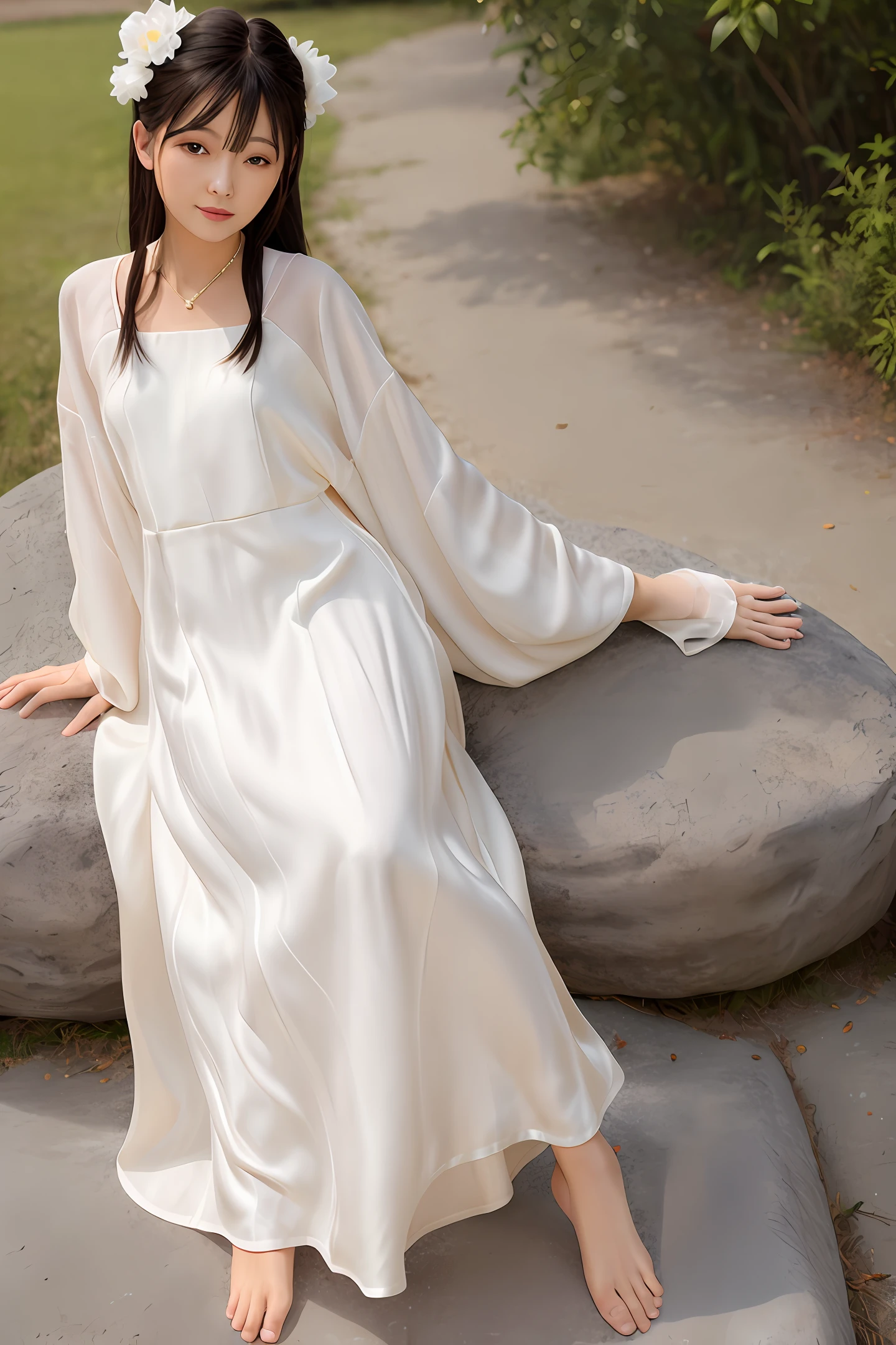 White silk barefoot