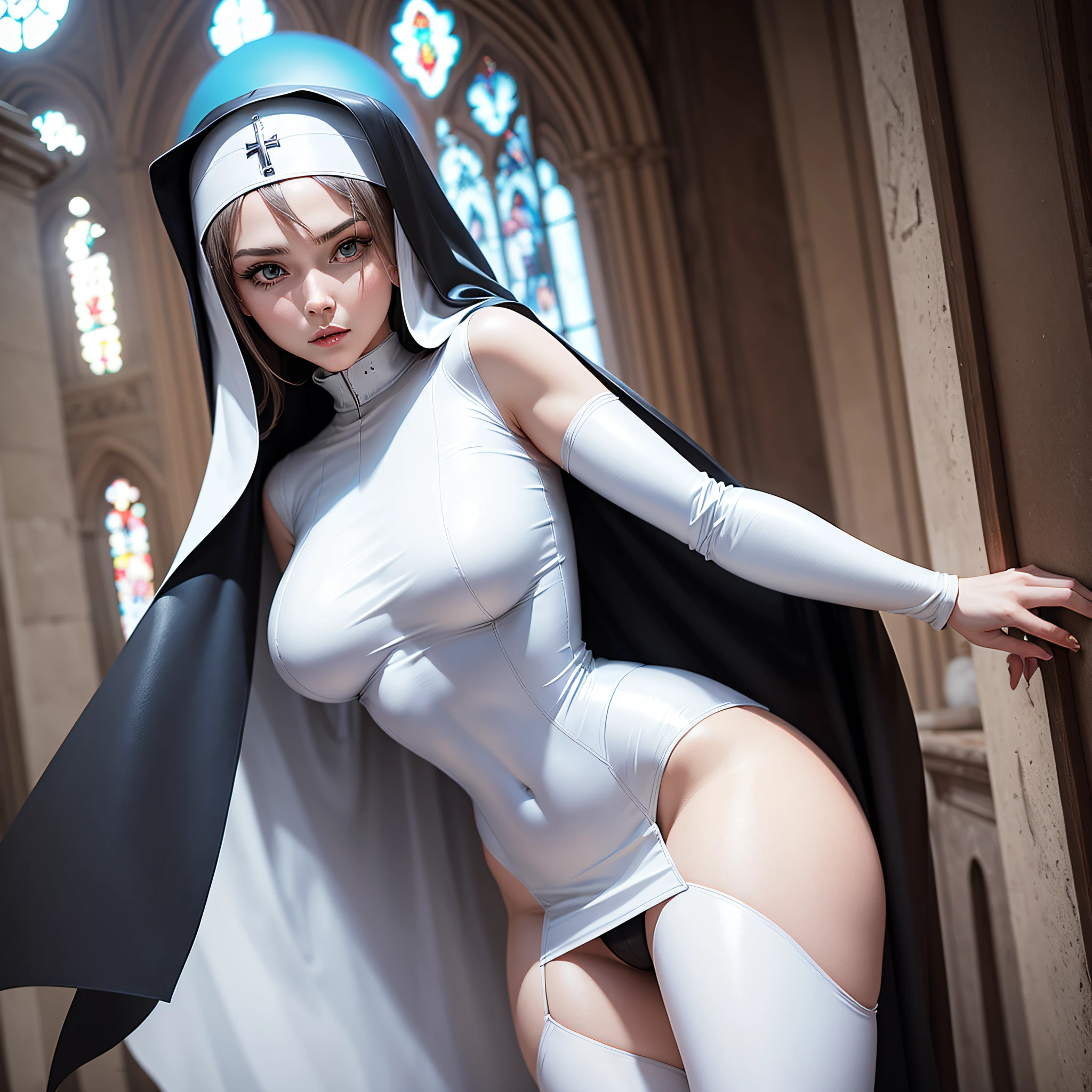 White leather nun cosplay demon two-dimensional beautiful girl in the church --auto