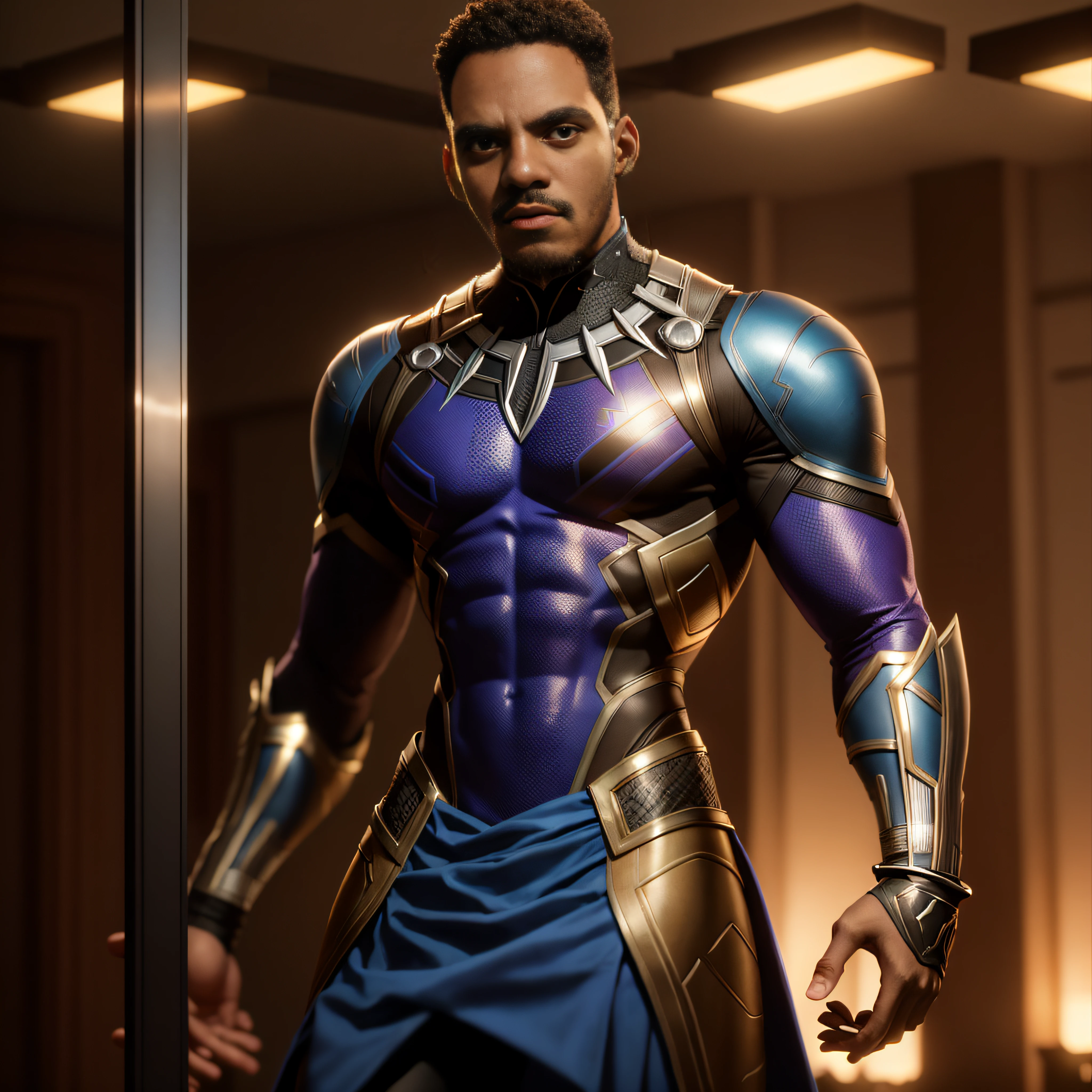 Black Panther - black man, fine art, ps5 cinematic screenshot, with Will Smith's face, doing the wankada - man, black, detailed cinematic rendering, ultra photorealistic raytricing, with cinematic lighting --auto --s2