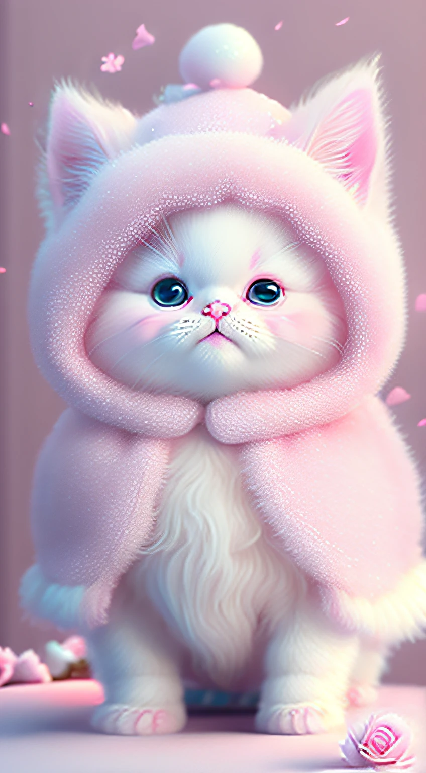 Nesta arte CG ultra-detalhada, Cute pink kittens surrounded by ethereal roses, risos, melhor qualidade, alta resolução, detalhes intrincados, fantasia, animais bonitos, roxo, humorous, boca aberta, 8k, olhar comovente.