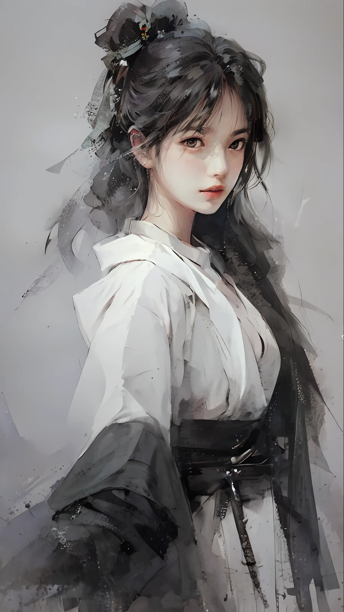 a painting of a woman with long hair wearing a white dress, huge gigantic breasts, drippy breasts, beautiful character painting, guweiz, artwork in the style of guweiz, by Yang J, by Fan Qi, by Zhang Han, by Zeng Jing, by Zhou Wenjing, guweiz masterpiece, by Li Song, beautiful anime portrait, by Ye Xin, by Song Xu