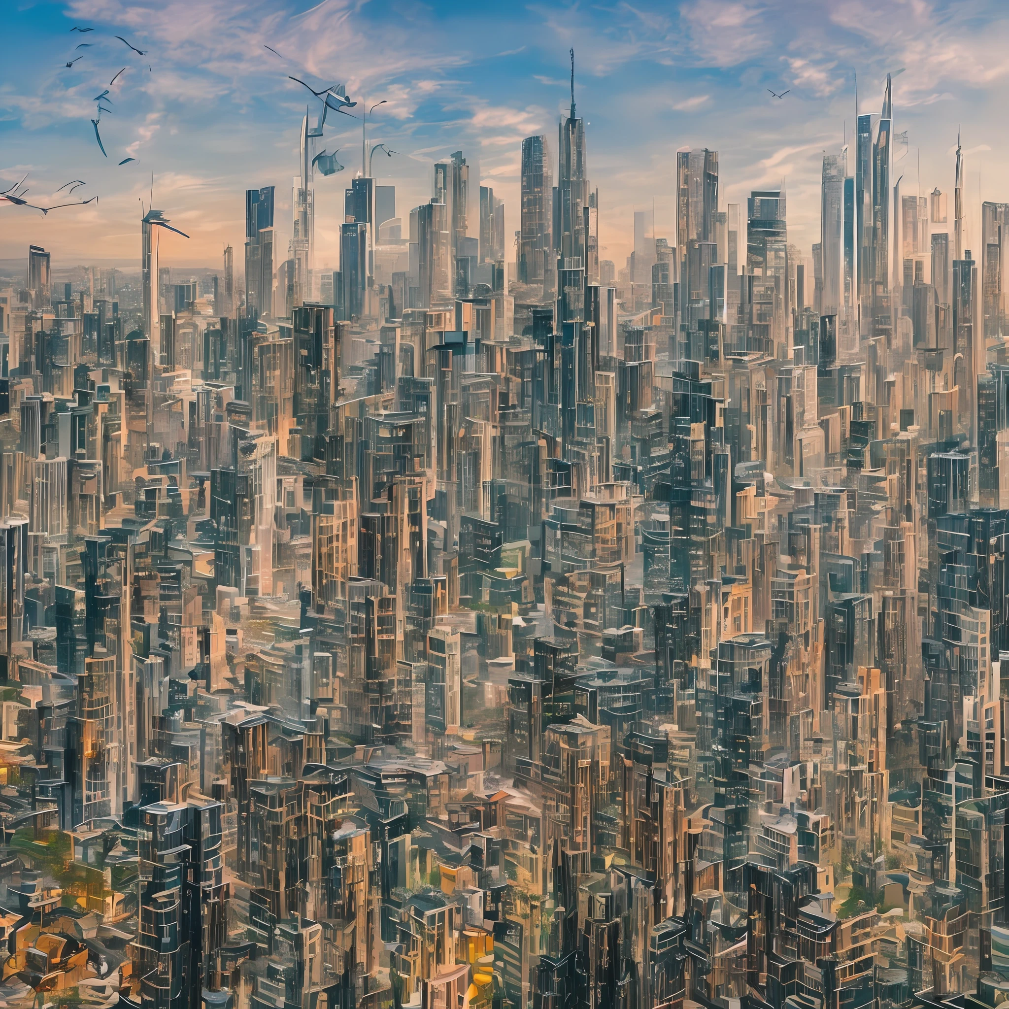 The cityscape photorealistic depicted in vibrant colors, adding a lively and dynamic atmosphere to the scene, ultra high definition --auto --s2