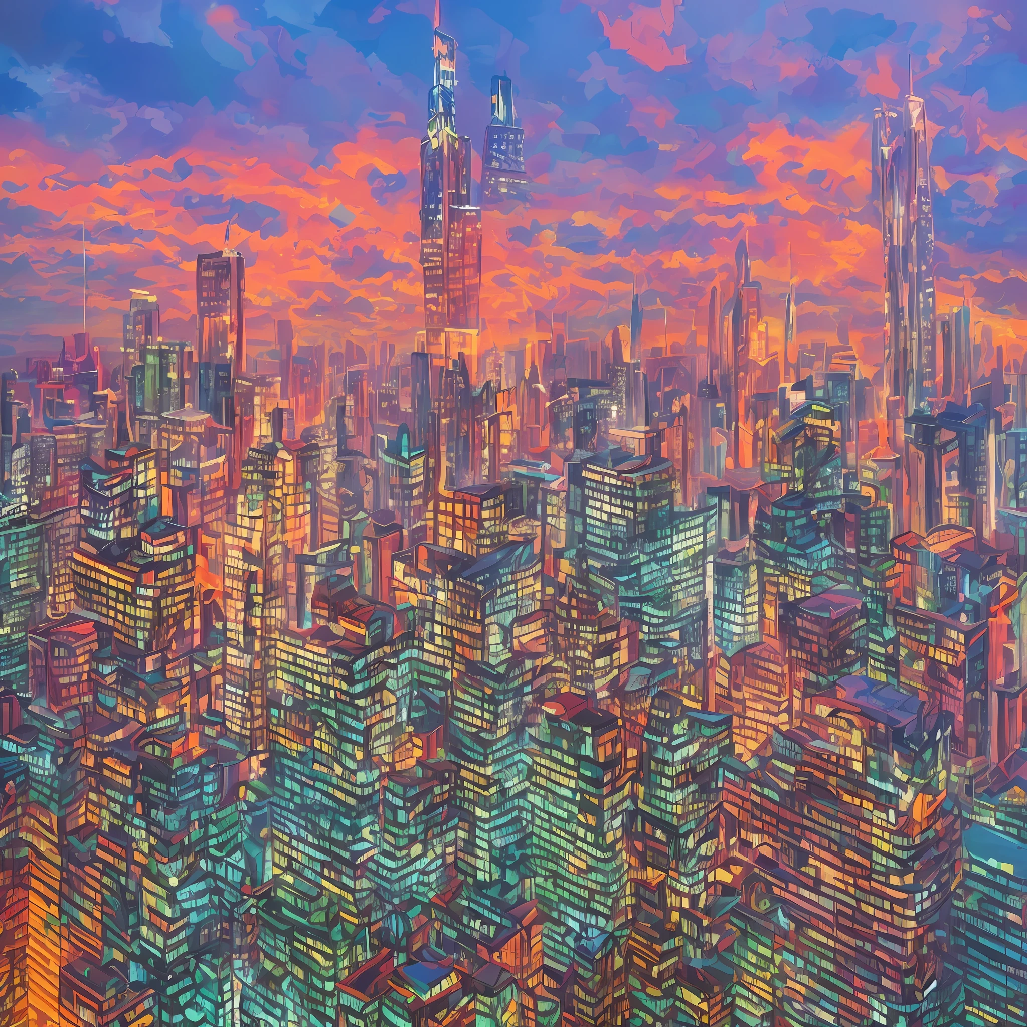 The cityscape photorealistic depicted in vibrant colors, adding a lively and dynamic atmosphere to the scene, ultra high definition --auto --s2