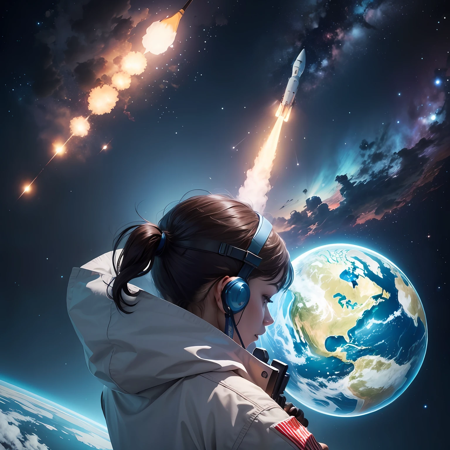 Create an animated video with space-themed visuals. Start with a rocket launch symbolizing e-commerce growth, followed by graphics and statistics of successful online ad campaigns. Incorporate impactful text animations and engaging narration using provided copy. Conclude with a call-to-action to utilize the ad services presented, "Take off with our online advertising services! Contact us now!" --auto