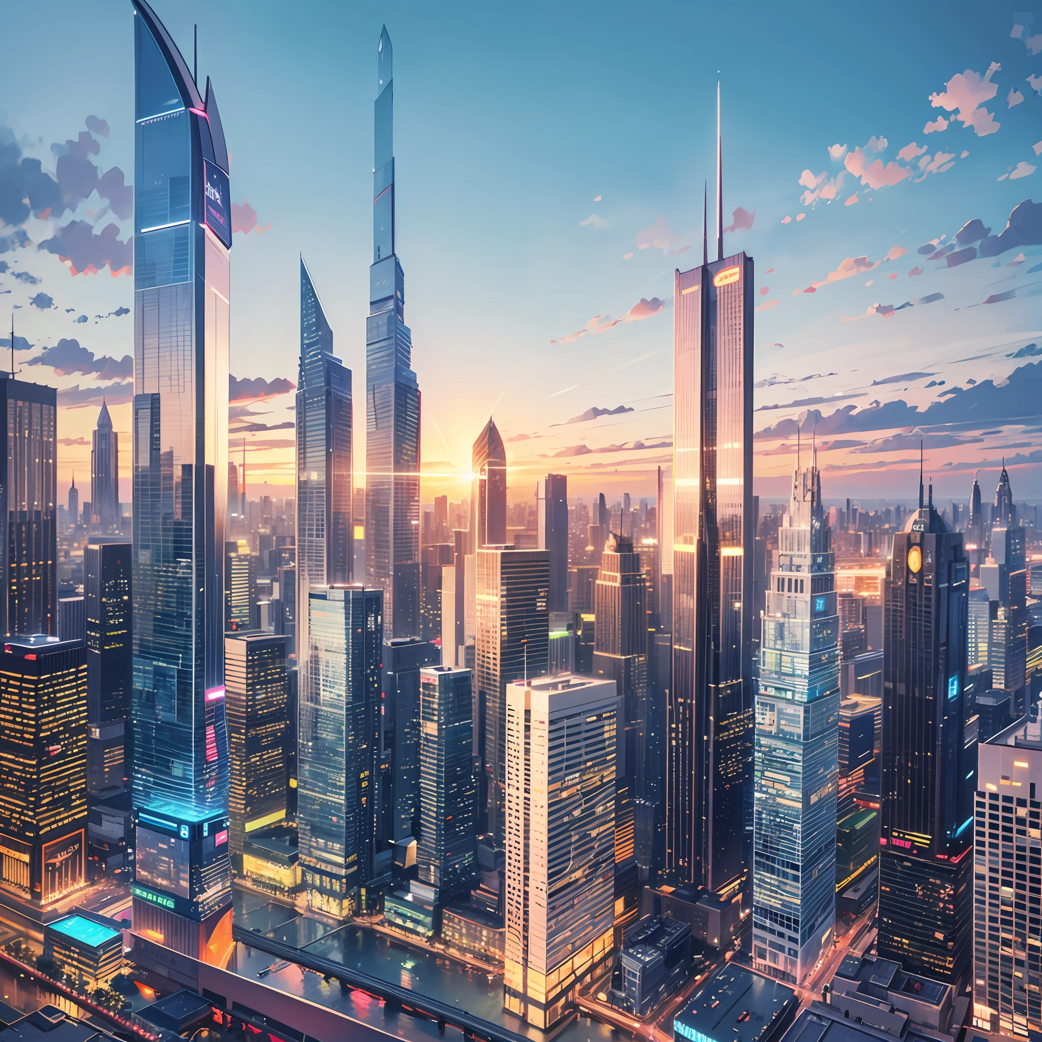 **The cityscape photorealistic depicted in vibrant colors, adding a lively and dynamic atmosphere to the scene, ultra high definition - Variations (Strong) by (fast) --auto --s2