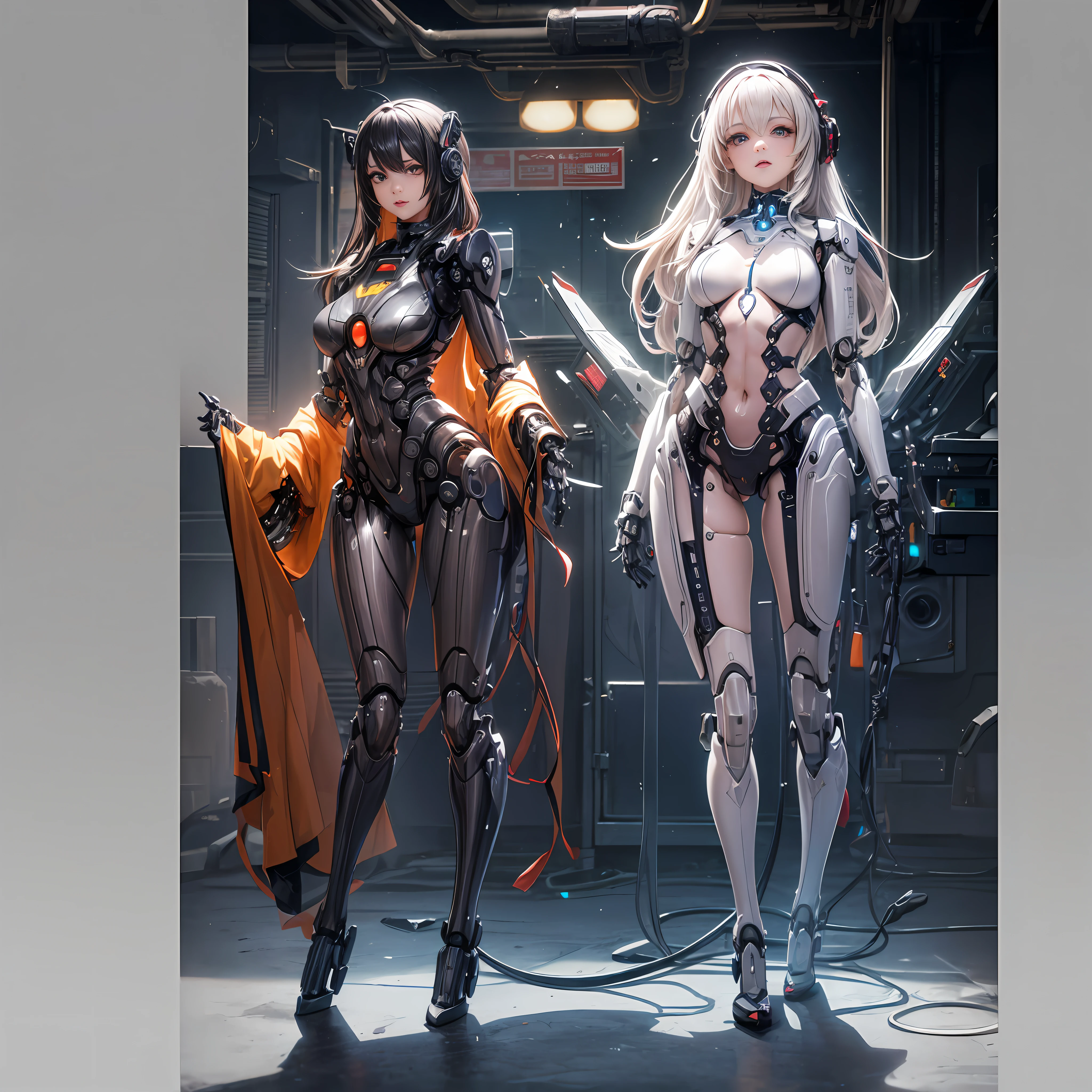 ((best qualtiy)), ((tmasterpiece)), (the detail:1.4), 3D,hdr(HighDynamicRange),Ray traching,NVIDIA RTX,Hyper-Resolution,Unreal 5,Subsurface scattering、PBR Texture、post-proces、Anisotropy Filtering、depth of fields、maximum definition and sharpness、Many-Layer Textures、Albedo e mapas Speculares、Surface coloring、Accurate simulation of light-material interactions、perfectly proportions、rendering by octane、Two-colored light、largeaperture、Low ISO、White balance、the rule of thirds、8K raw data、(sensual female,droid,Transparent silicone skin,The mechanical structure in the body can be seen through the skin:1.4),Futuristic tech style,(full body:1.4),Long hair fluttering,