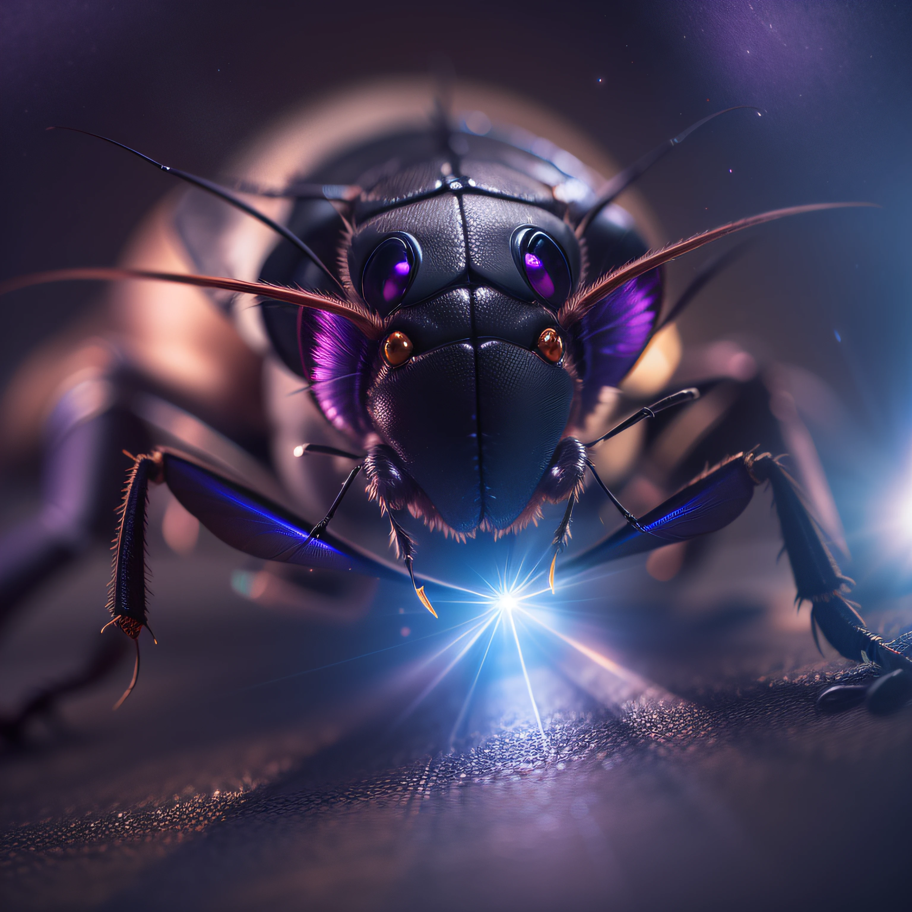 purple eyes, glint, cockroach, lens flare, Canon, Fujifilm, award winning, best quality, highres, 8k