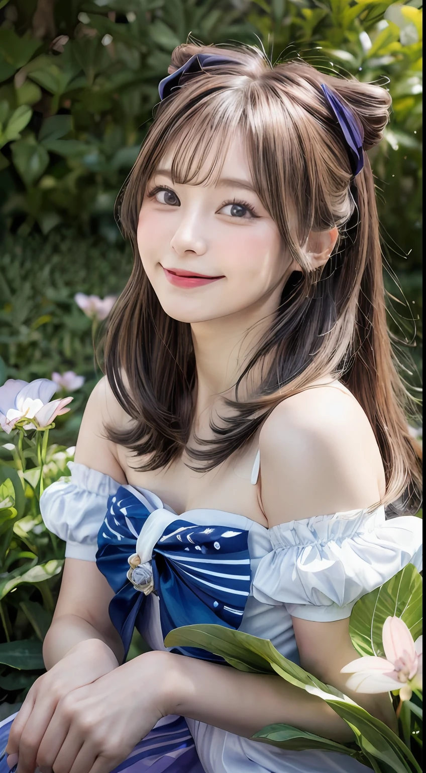 ultra high res, (photorealistic:1.4), raw photo,16K, (solo,1girl,loli:1.2), Flower field, flower, butterfly, kokomidef, kokomirnd,closed mouth,light smile,cinematic lighting,