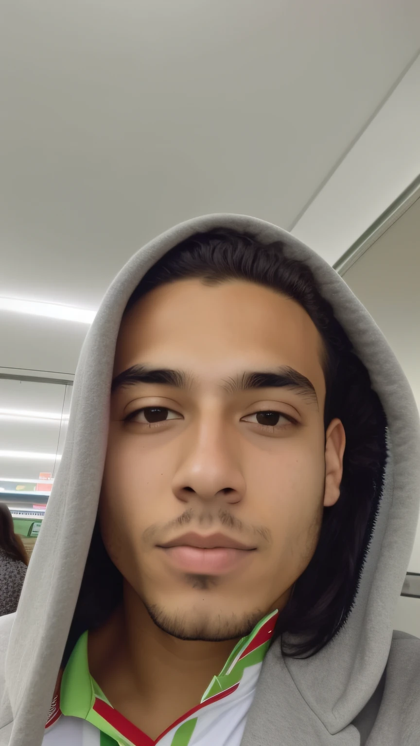 Homem com capuz e gravata em aeroporto, em torno de 1 9 anos, taken in the early 2020s, imagem frontal, caio santos, foto do snapchat, Streamer do Twitch / Jogador Ludwig, 18 anos, 1 6 anos, imagem do rosto, foto de perfil headshot, imagem de qualidade muito baixa, tommy 1 6 anos de idade