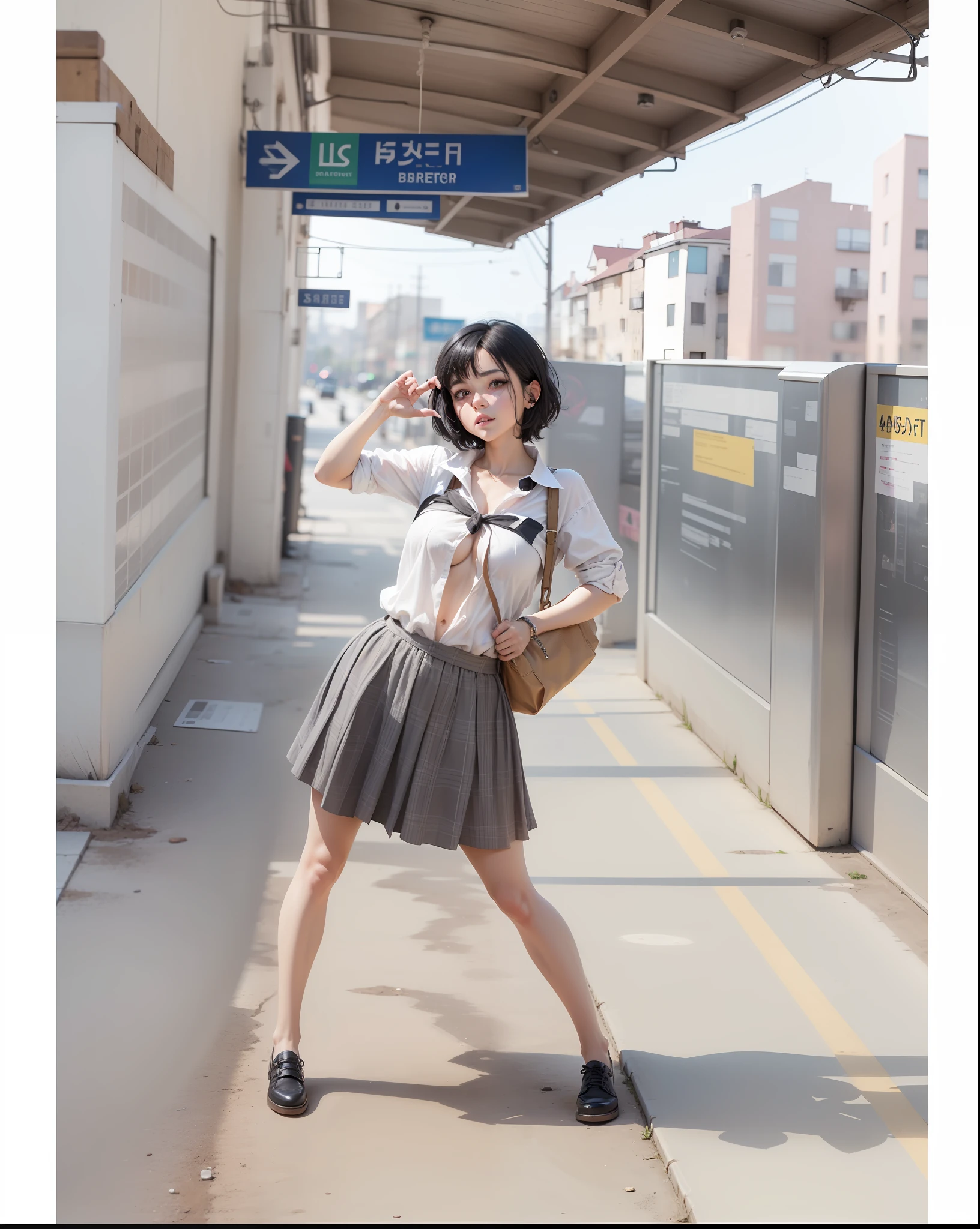 tmasterpiece, Best quality at best, realisticlying, ultra - detailed, looking at viewert, with short black hair, with brown eye,slenderness,Dynamic light and shadow,A high resolution,Sharp focus,depth of fields,The eyes are delicate,Sharp pupils,pupil realistic, smallunderboob:1.6,Hyper Real