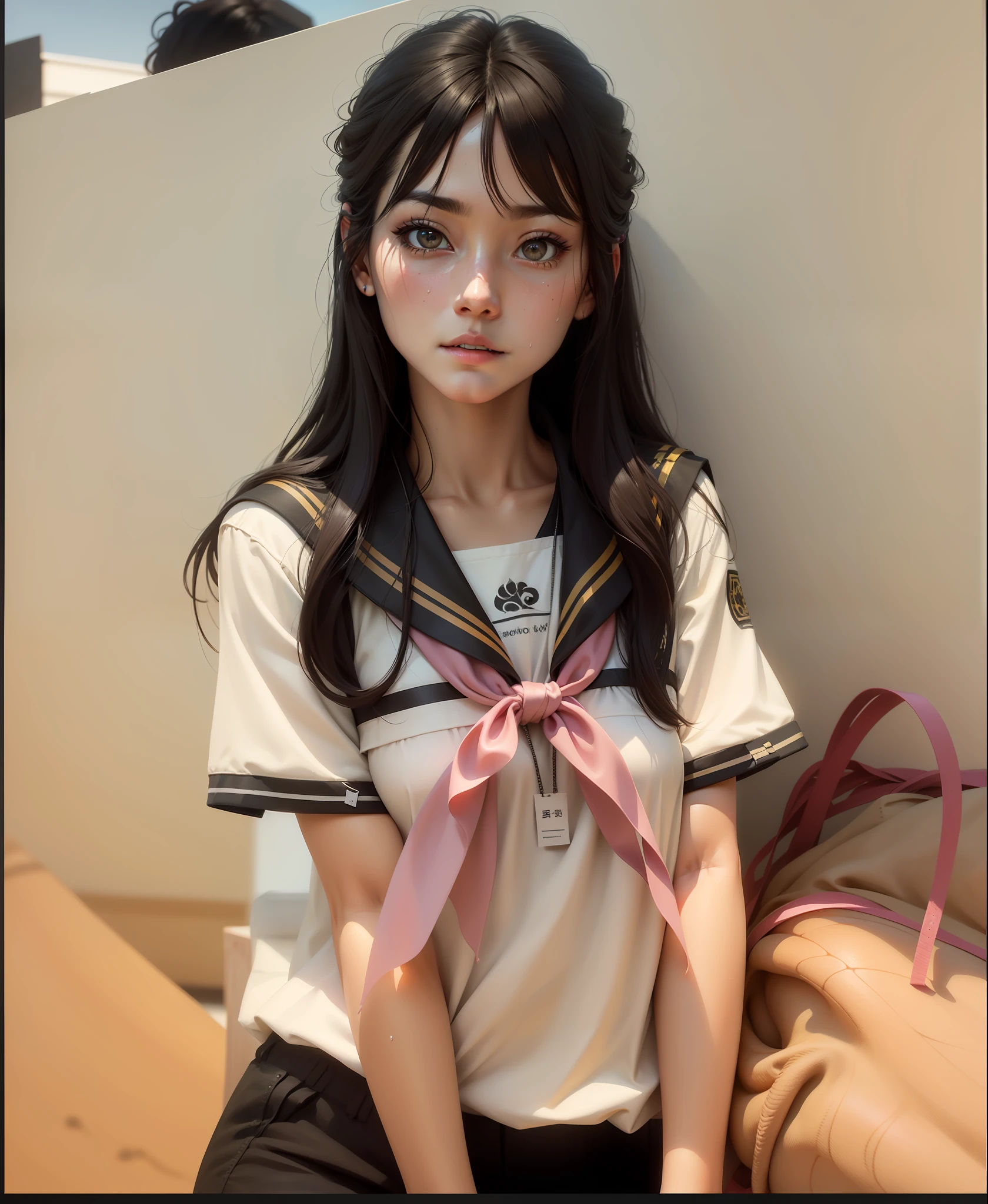 tmasterpiece,best qualtiy,Realistic and ultra-detailed,The sweating effect is obvious1.4,Gorgeous skin,Compelling,with short black hair,with brown eye,Slim and sporty figure,The light and shadow are vivid,High resolution and clarity,Outstanding depth of field,Delicate eyes,Sharp pupils realistic,Small bust 1.6,Ultra-realistic and prominent。