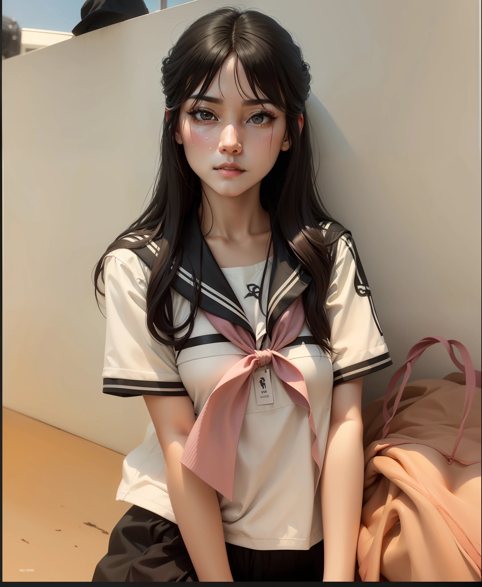 tmasterpiece，best qualtiy，Realistic and ultra-detailed，The sweating effect is obvious1.4，Gorgeous skin，Compelling，with short black hair，with brown eye，Slim and sporty figure，The light and shadow are vivid，High resolution and clarity，Outstanding depth of field，Delicate eyes，Sharp pupils realistic，Small bust 1.6，Ultra-realistic and prominent。
