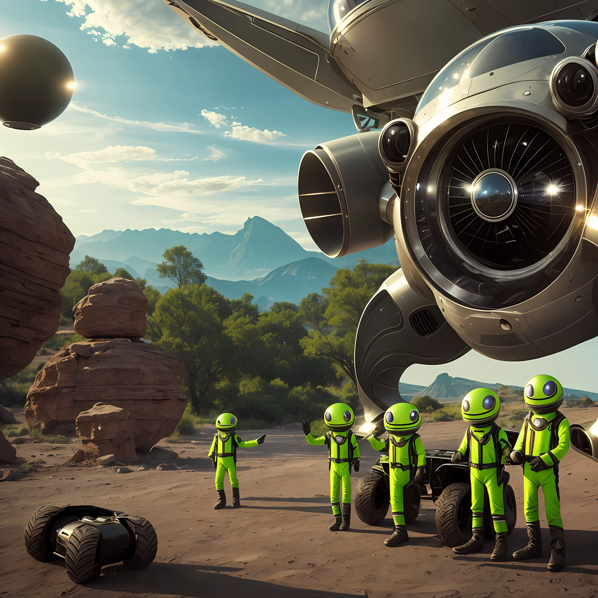The alien creatures saw John and Whiskers and waved. "Hello," they said. "Welcome to our planet."
"Thank you," John said. "We're glad to be here." --auto