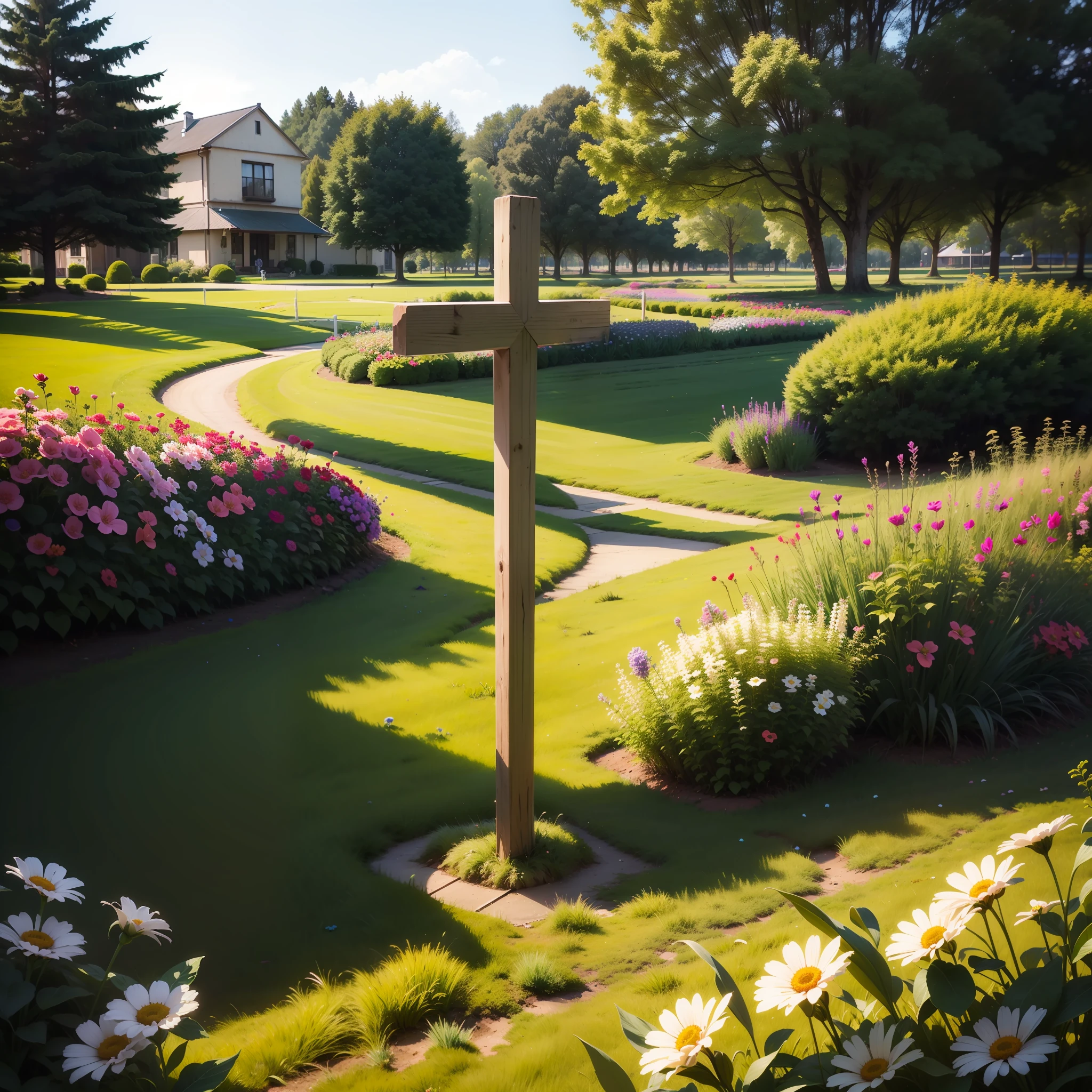 Standard 2-meter cross,grassy,Flowers and good lighting --auto