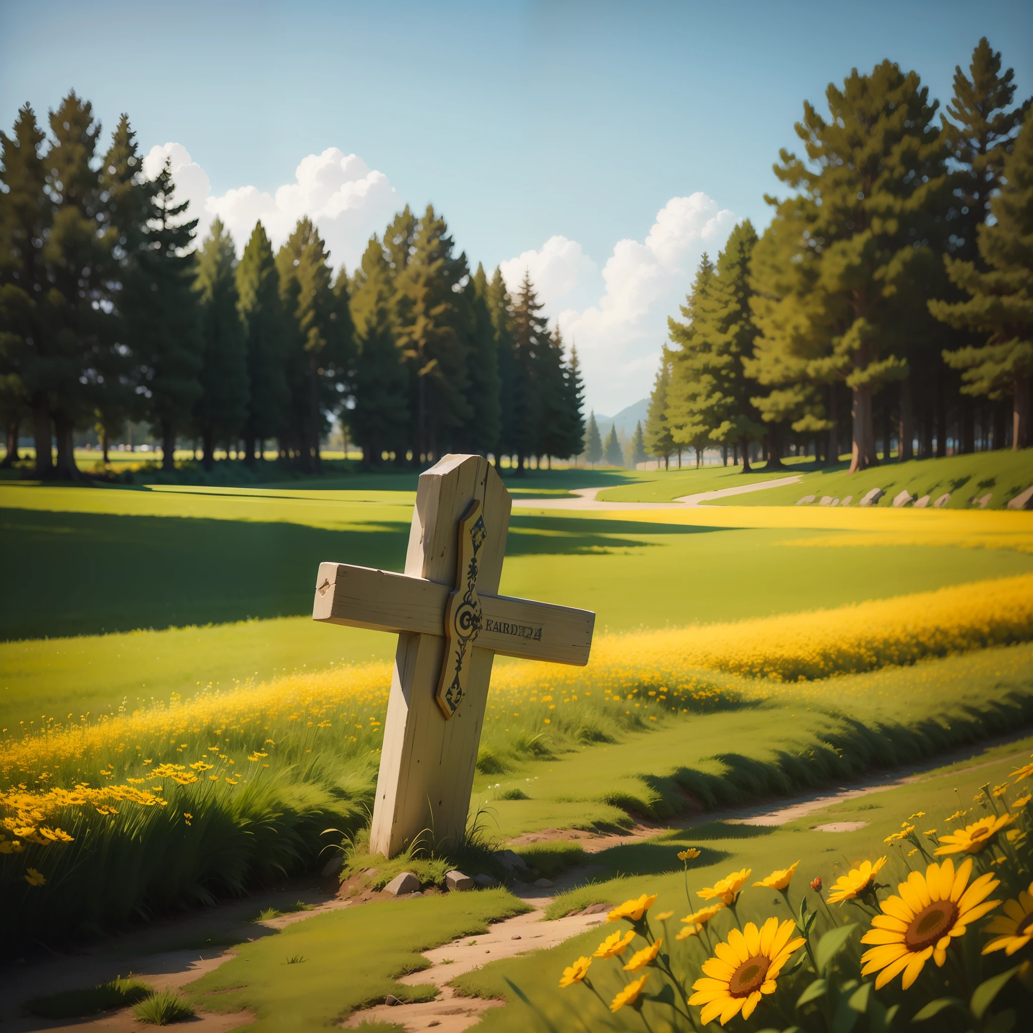 Standard 2-meter cross,grassy,Flowers and good lighting --auto