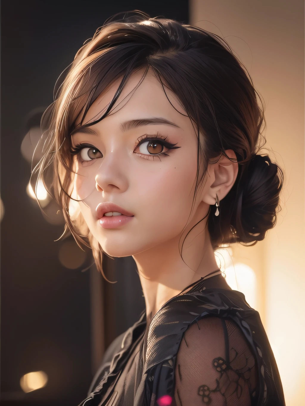Woman with messy buns and lace top in hair, Beautiful Anime Portrait, Stunning anime face portrait, detailed portrait of an anime girl, Portrait Anime Girl, Beautiful Anime Face, artwork in the style of guweiz, Beautiful anime girl, realistic cute girl painting, realistic young anime girl, beautiful anime woman, portrait of cute anime girlbabes, Detailed Digital Anime Art