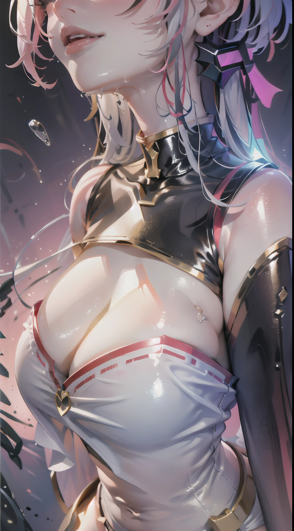8K resolution, refined features, perfect face, glowing skin, high detail, latex_bodysuit, creamy white mucus body, enveloping the whole body, transparent liquid texture, sexy,busty,upright_straddle, sunrise, water, side view