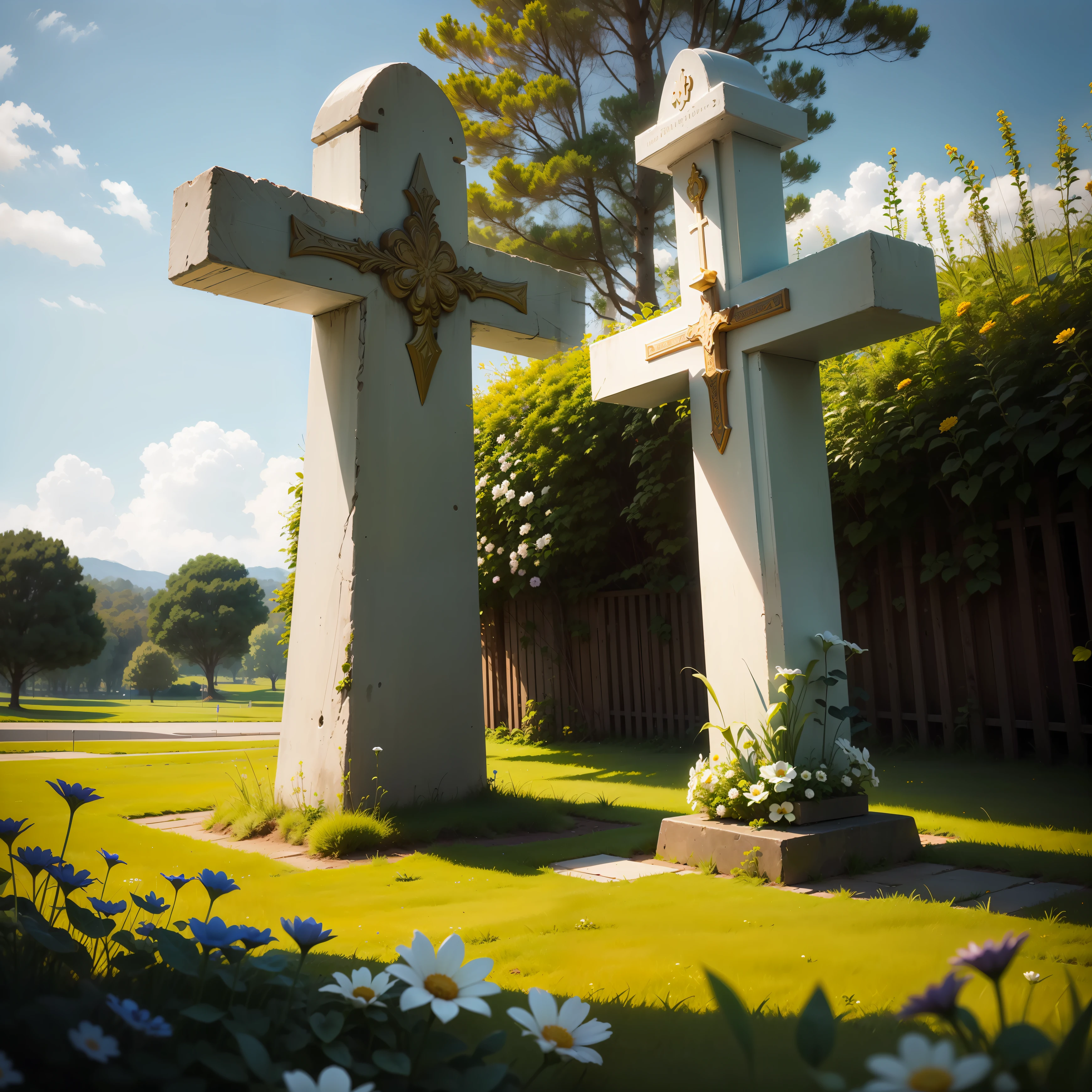 Standard 2-meter cross，grassy，Flowers and good lighting --auto