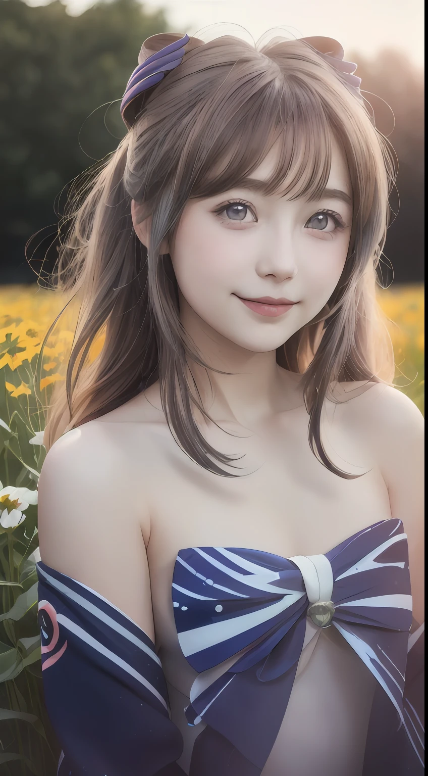 ultra high res, (photorealistic:1.4), raw photo,16K, (solo,1girl,loli:1.2), Flower field, flower, butterfly, kokomidef, kokomirnd,closed mouth,light smile,cinematic lighting,shinny skin,