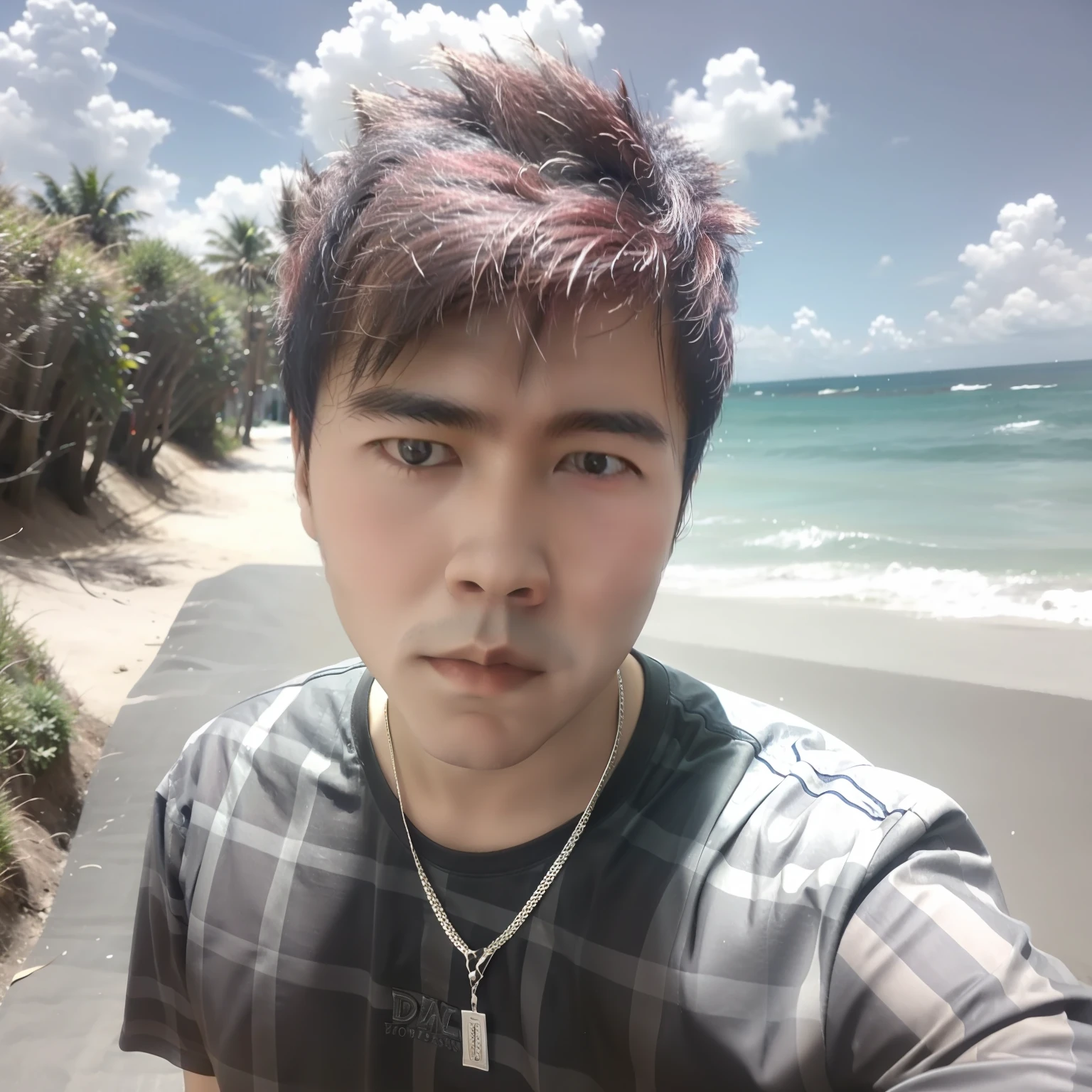 The male, cool guy, red hair, Height 180, beachside