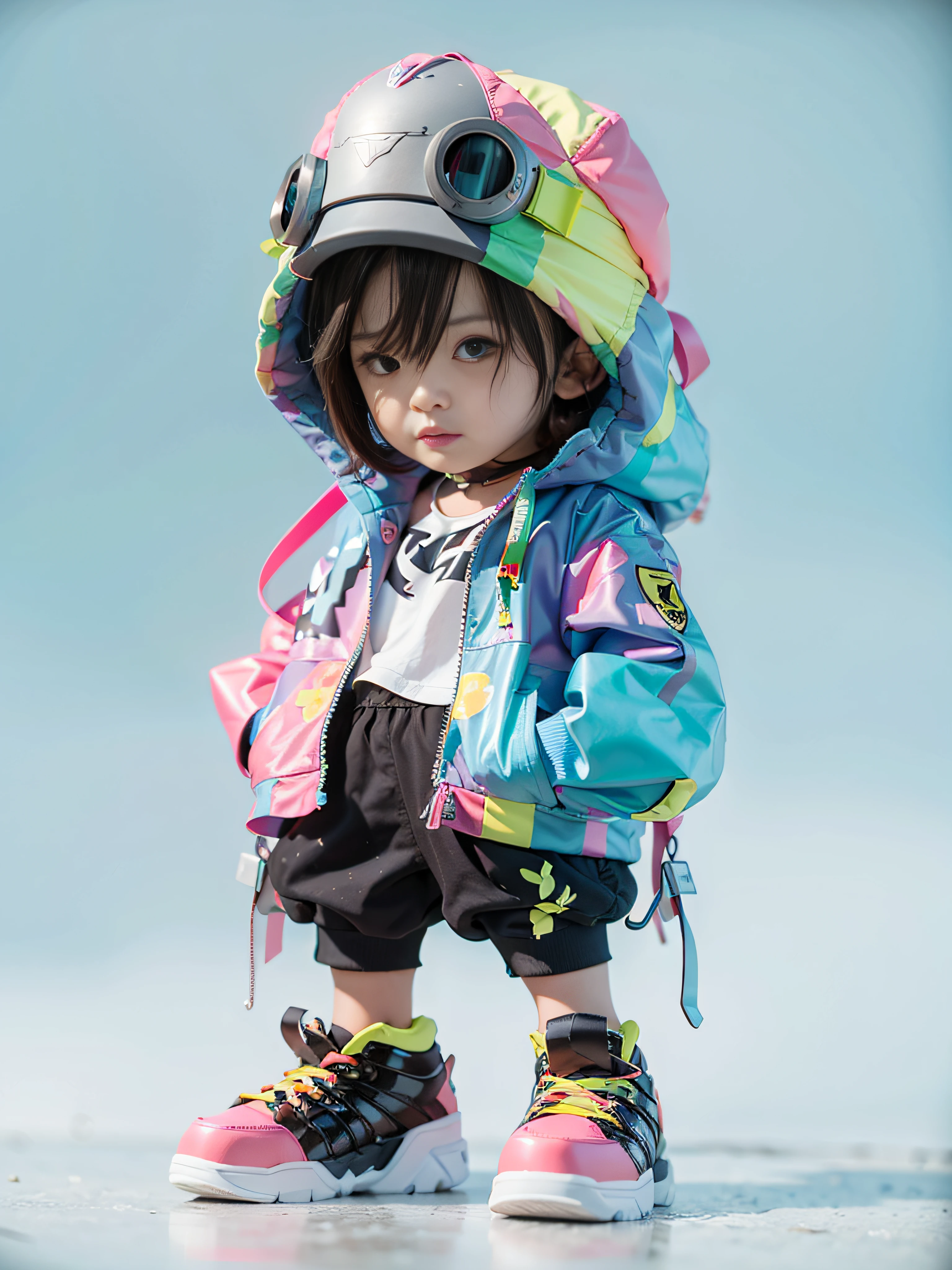 The background is changed to pink and no hat is worn