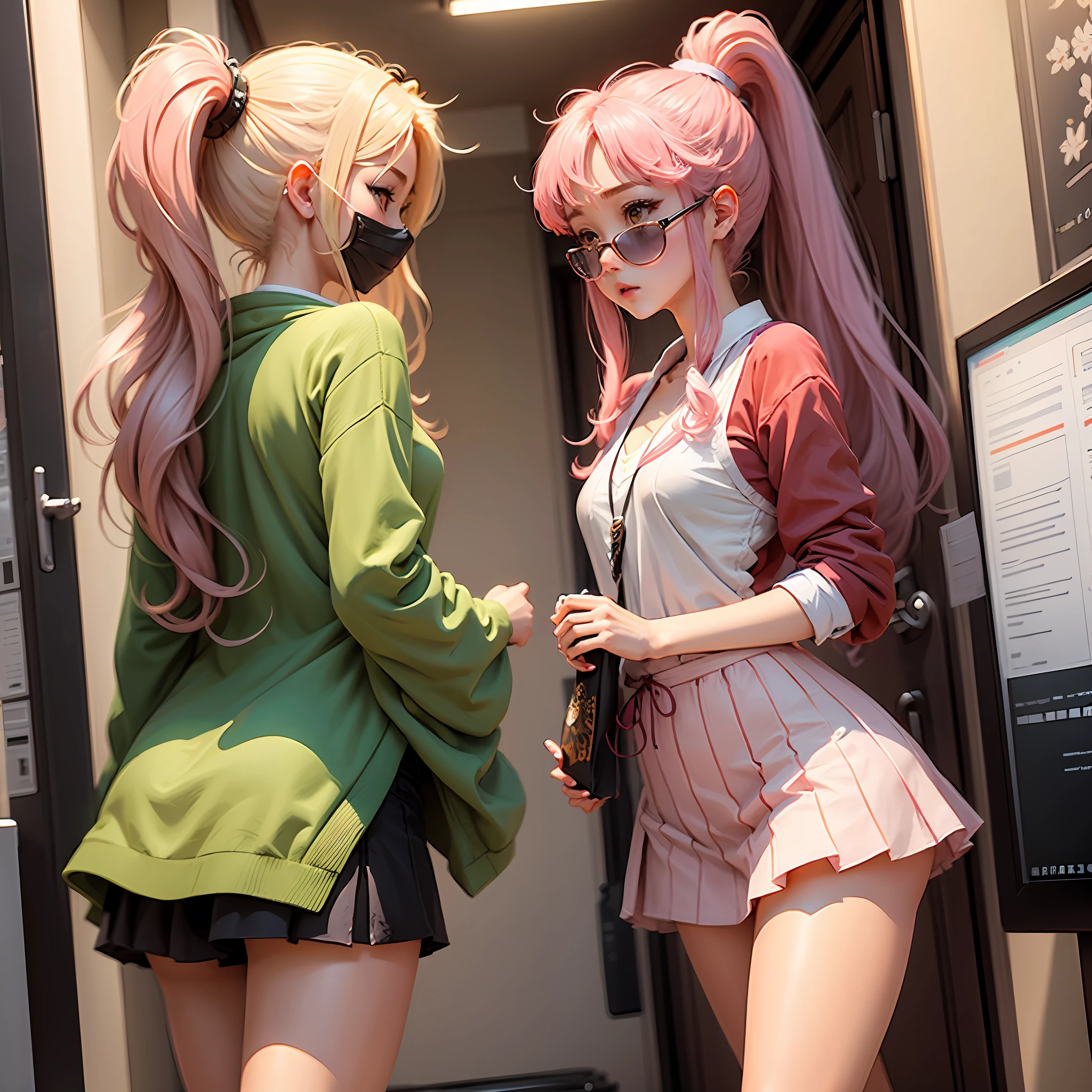 Cute long hair double ponytail two-dimensional Japanese exquisite short skirt pink shoujo anime --auto