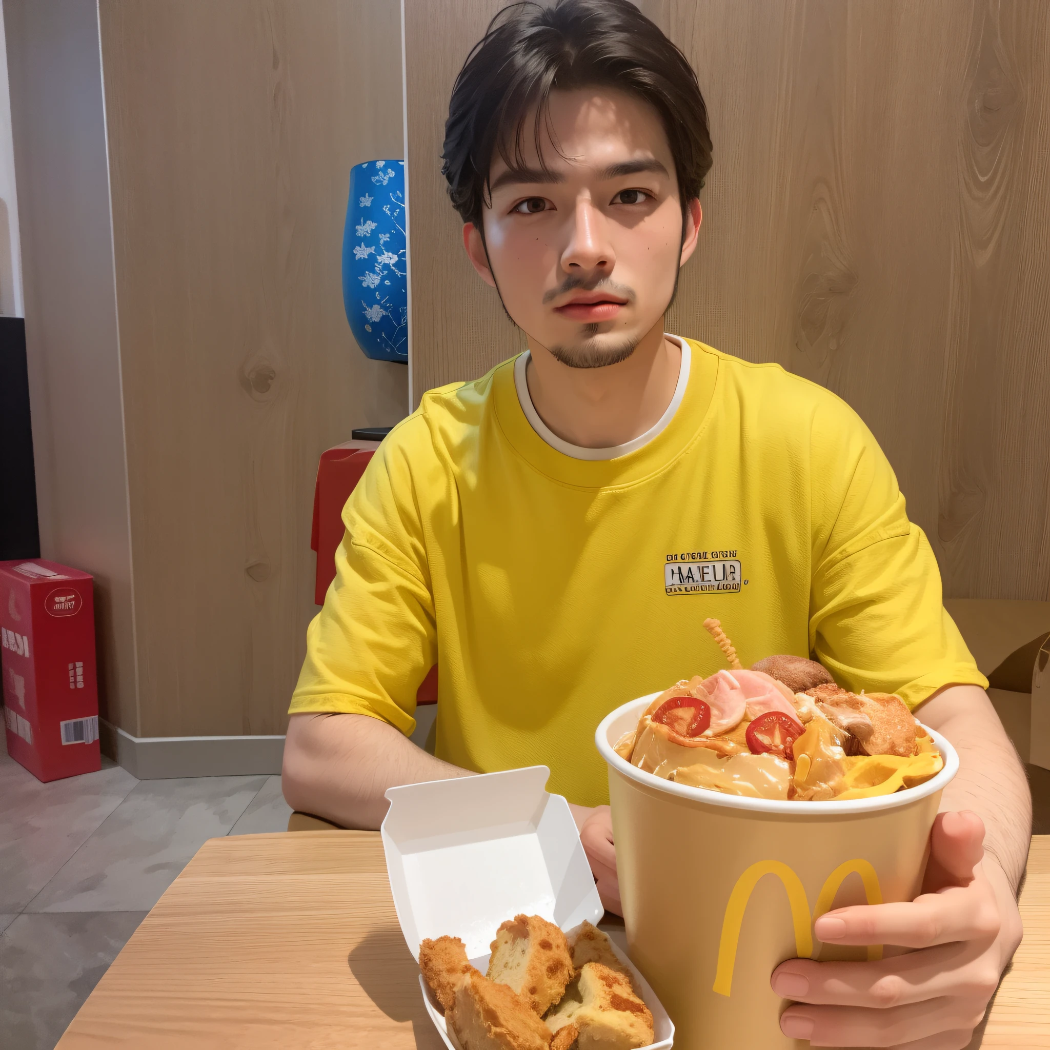 Best quality, masterpiece, ultra high res, (photorealistic:1.4), raw photo, young handsome male, facial hair, silver hair