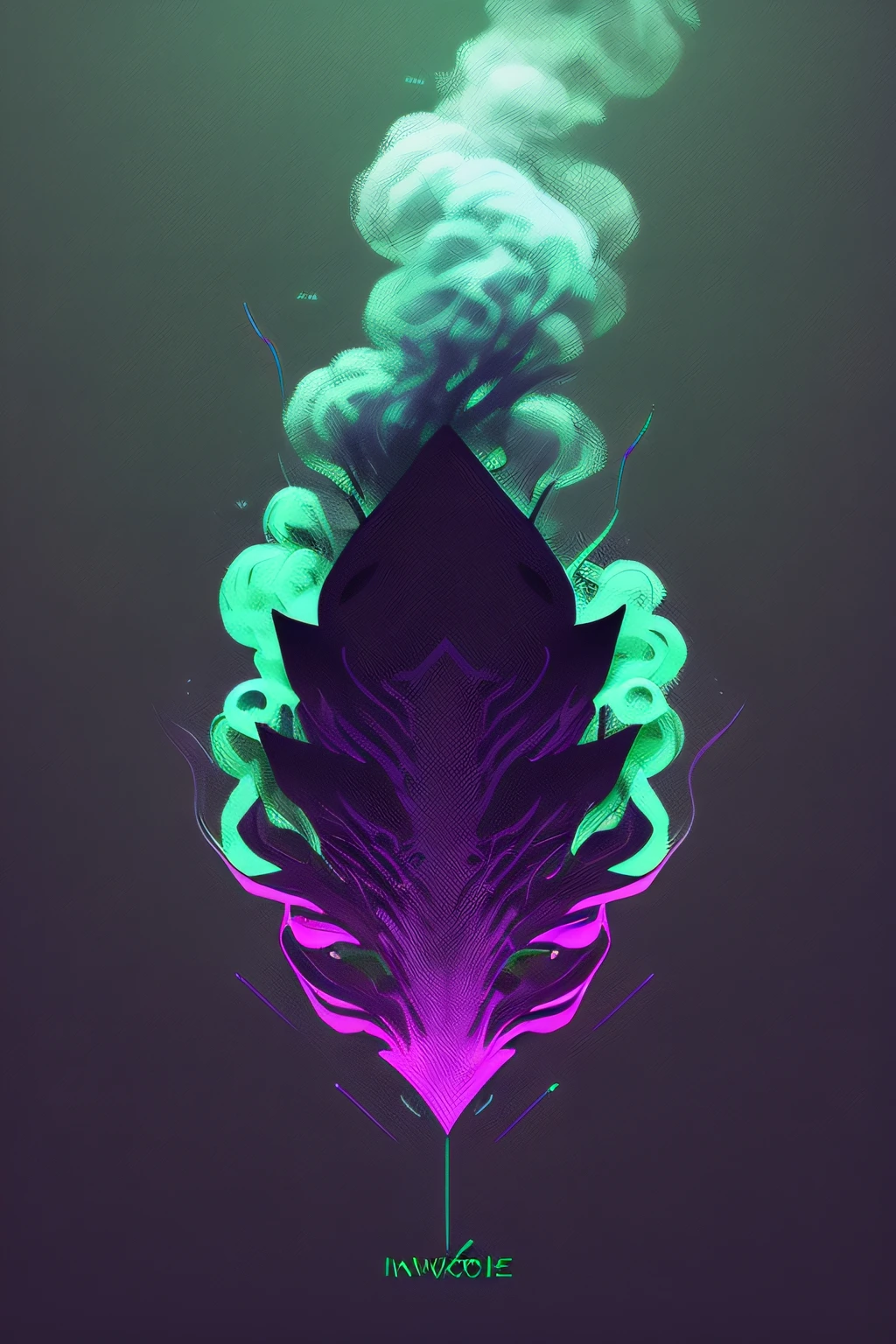 minimalist logo with writing (InovaPod) with a smoke icon between the words (InovaPod), black background colors, purple writing colors, and green icon color, ultra realistic --auto