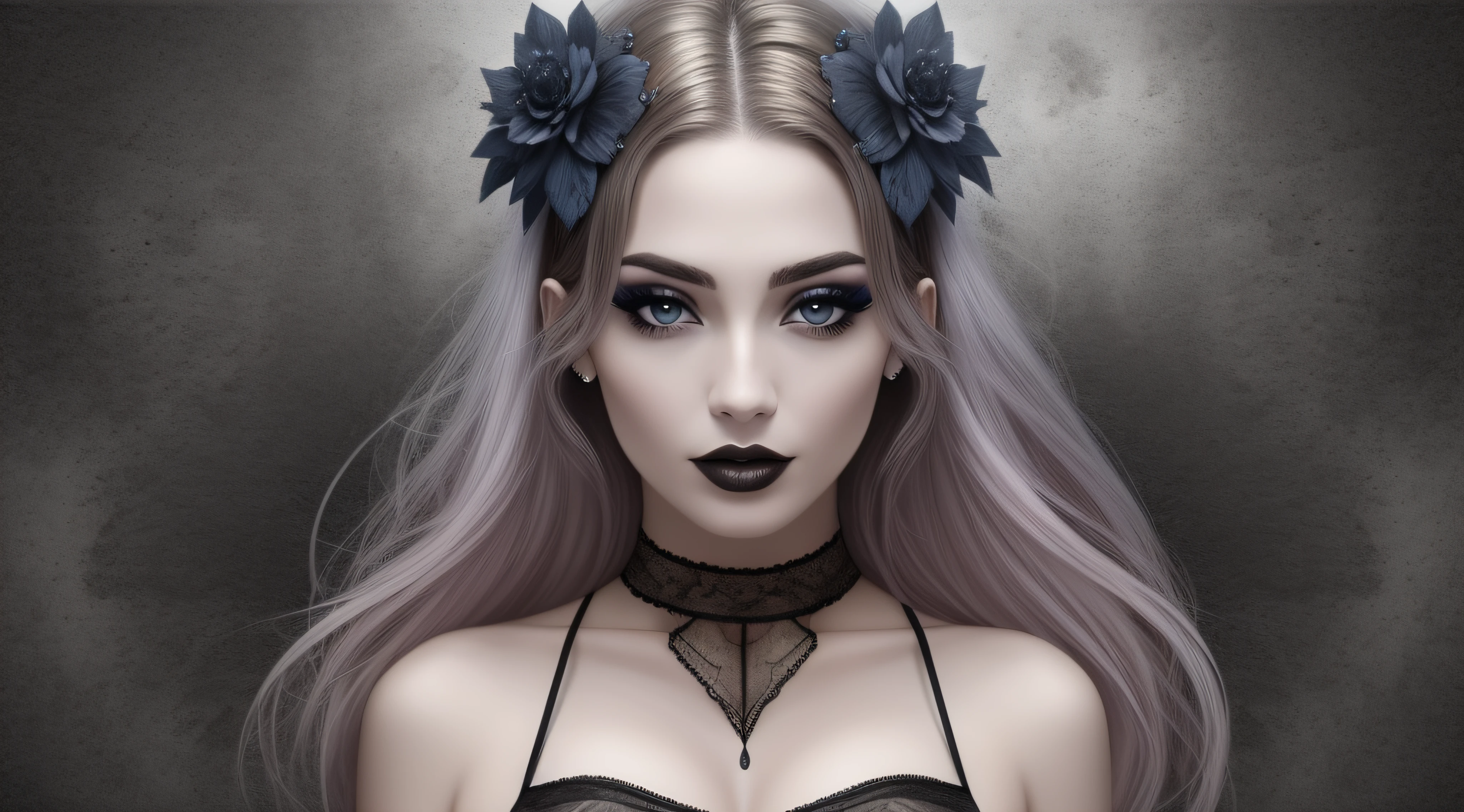 (master part), melhor qualidade, (Escuro + lo gothic) Estilo, high resolution, (mulher necromante), (pale skin + olheiras sob os olhos), (cabelos pretos longos:1.2), olhos amarelos, (smoky makeup:1.2), (lingerie preto elegante), (holding a skull), (emitindo energia escura), (soul stealing spell:1.3), (fundo assustador:0.8),