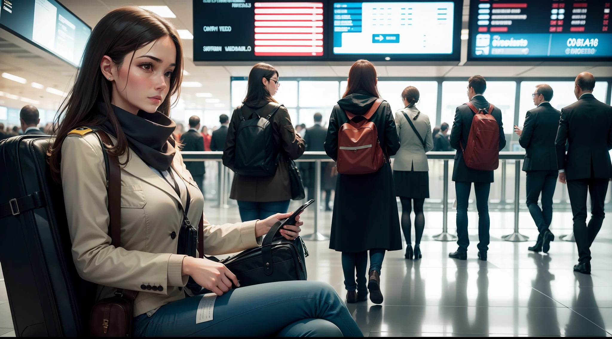 a woman spying at the airport