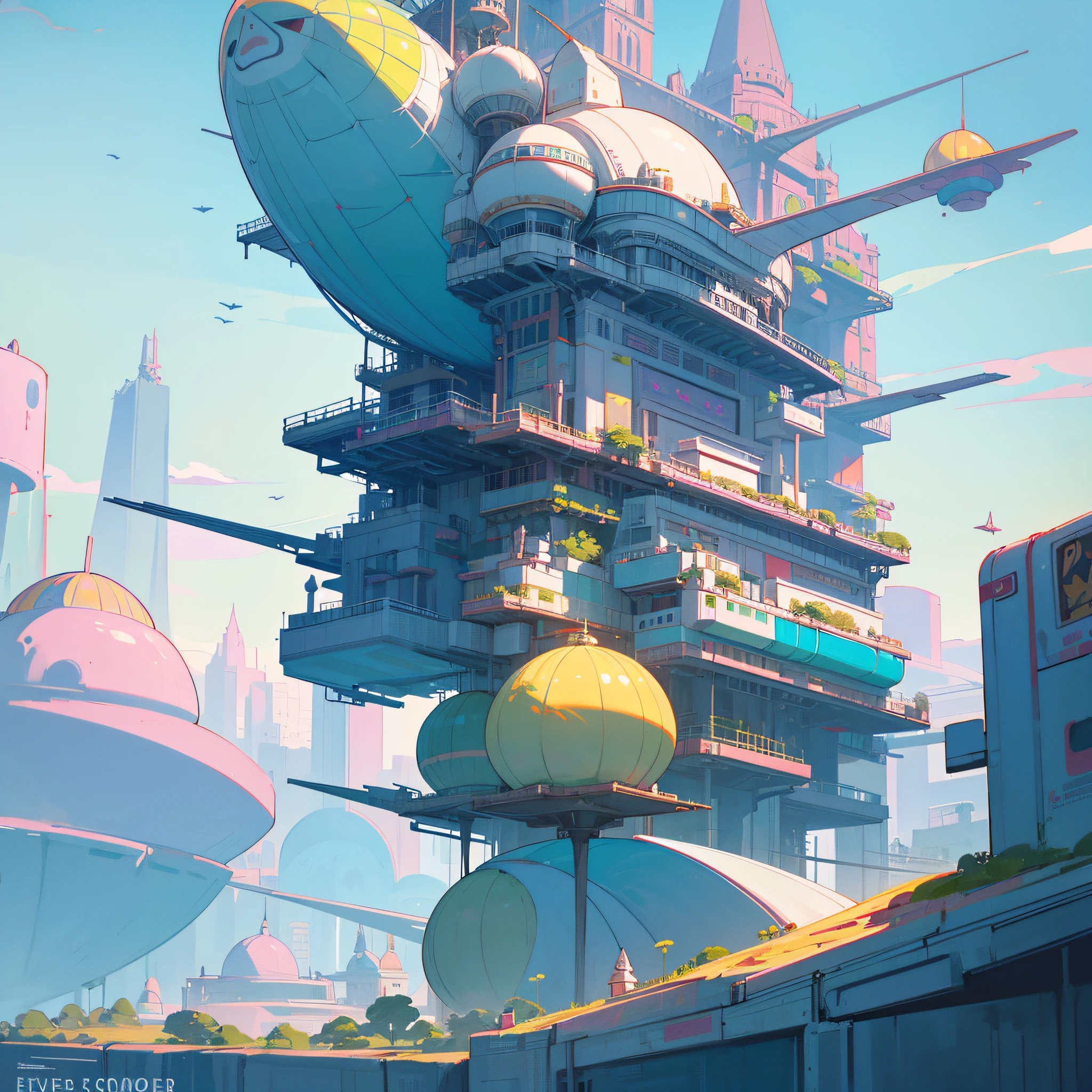 A kooky and whimsical image of a futuristic world, designed in Wes Anderson’s signature symmetrical style with high saturation colors.

The world is populated by fantastical and unusual architecture, with towering spires and bulbous domes painted in bright pinks, greens, and blues. The buildings are laid out symmetrically, creating a sense of order and balance in the bustling metropolis.

The sky is filled with airships and flying cars, moving in a sublime, labyrinthine pattern. AI-driven robots in sleek white hover around delivering parcels, while giant, luminescent sea creatures made of plastic float slowly through the sky.

The colors in this utopia are rich and saturated, with pastel pinks and blues contrasting against vivid greens and yellows. Everything is meticulously arranged, as evidence by the neat rows of buildings and the orderly traffic in the sky.

Overall, the image captures the essence of Wes Anderson's style, with its symmetry and bright, quirky design elements. It is a playful and whimsical representation of a futuristic world, where anything seems possible and the sky is the limit. --auto