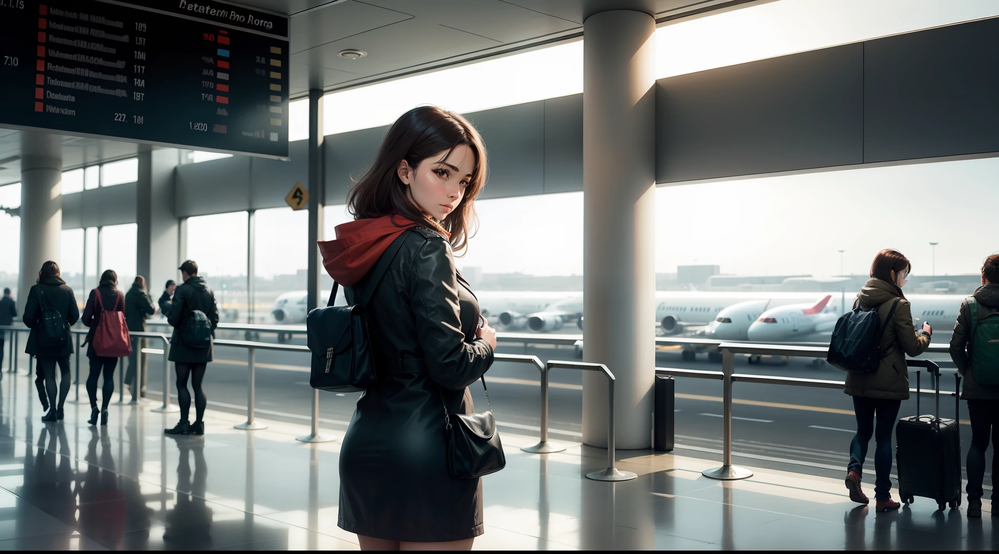 a woman spying at the airport