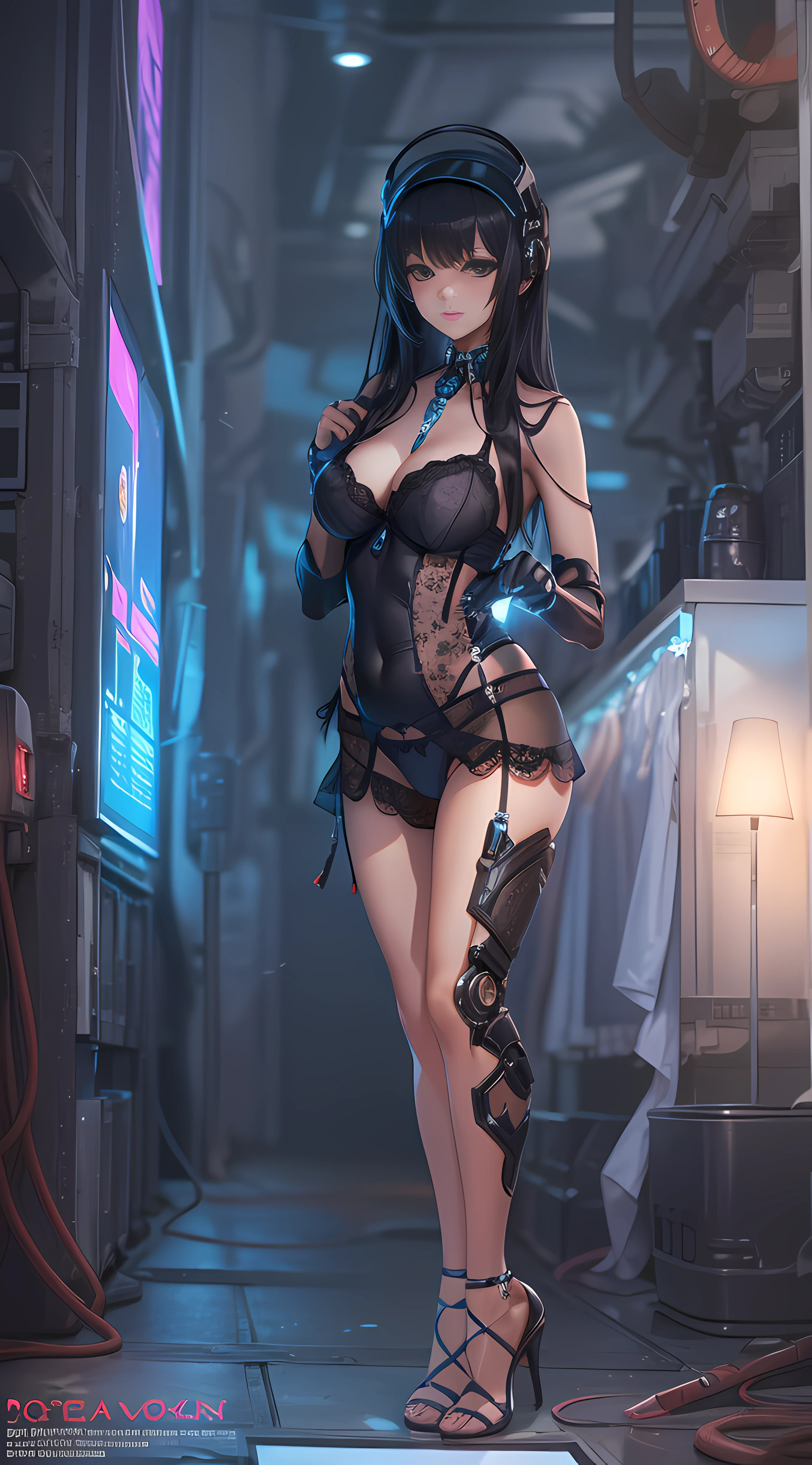 A beauty,Erotic panties,pornographic lingerie,cyber punk perssonage,sci-fy,mechs,Full body photo,Height 1.75 meters,beautifullegs,Lace,wedding gown