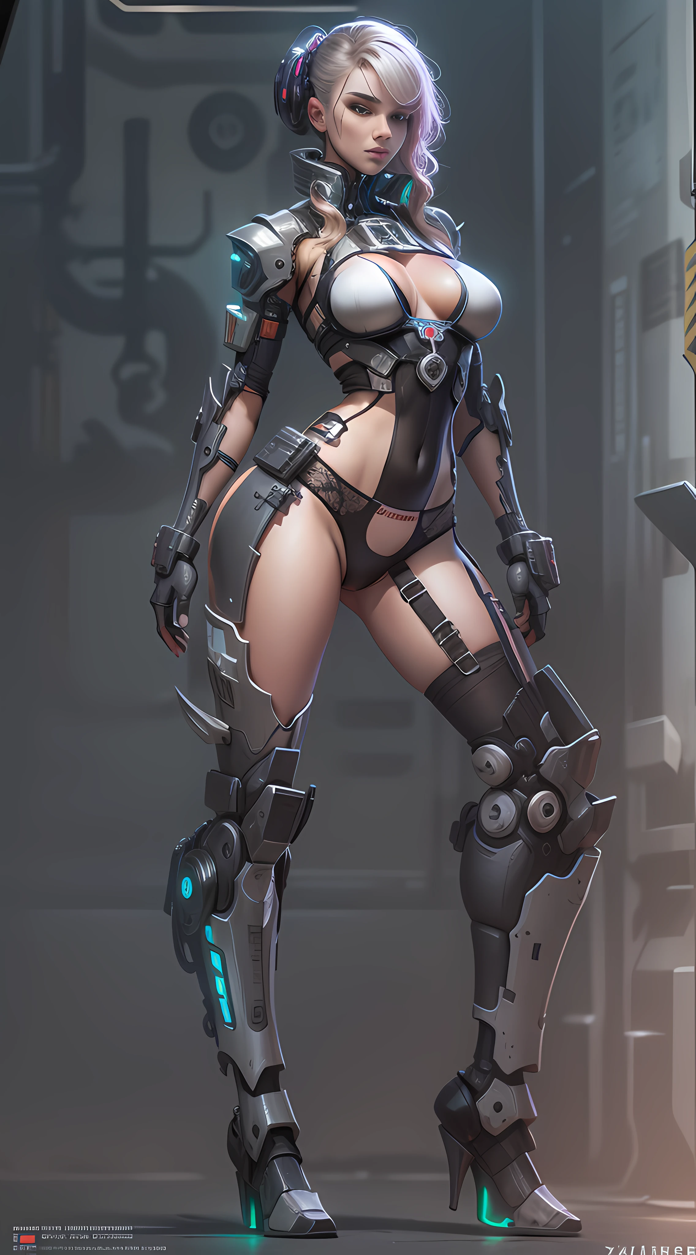 A beauty，Erotic panties，Erotic lingerie，cyber punk perssonage，sci-fy，mechs，Full body photo