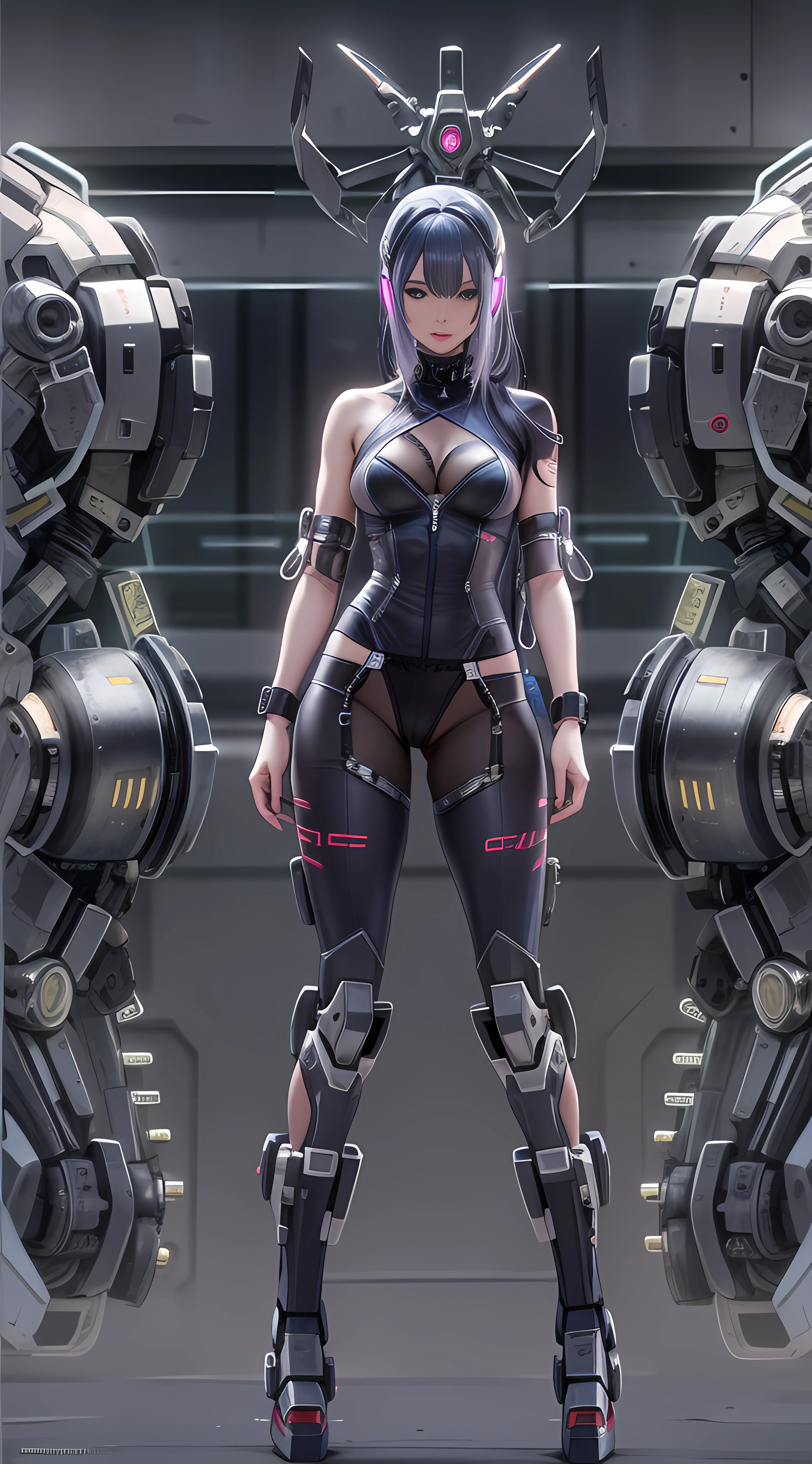 A beauty，Erotic panties，Erotic lingerie，cyber punk perssonage，sci-fy，mechs，Full body photo
