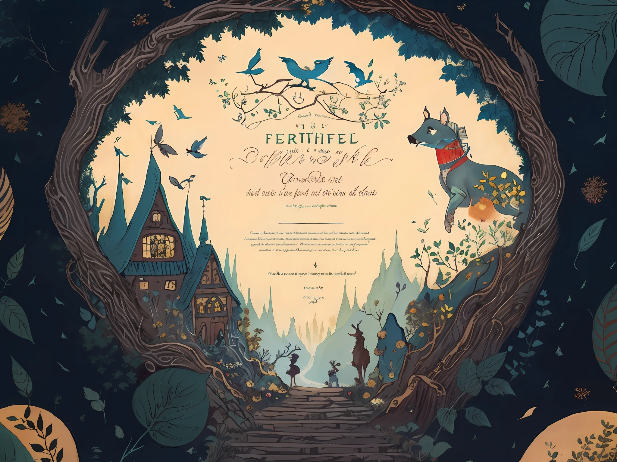 Certified with a beautiful fairytale folk aesthetic, cores da terra, vetor, storybook illustration art, hiper detalhes, cute aesthetics, foco nítido, Denoise, 8k, estilo de arte de desenho bonito, Arte Digital