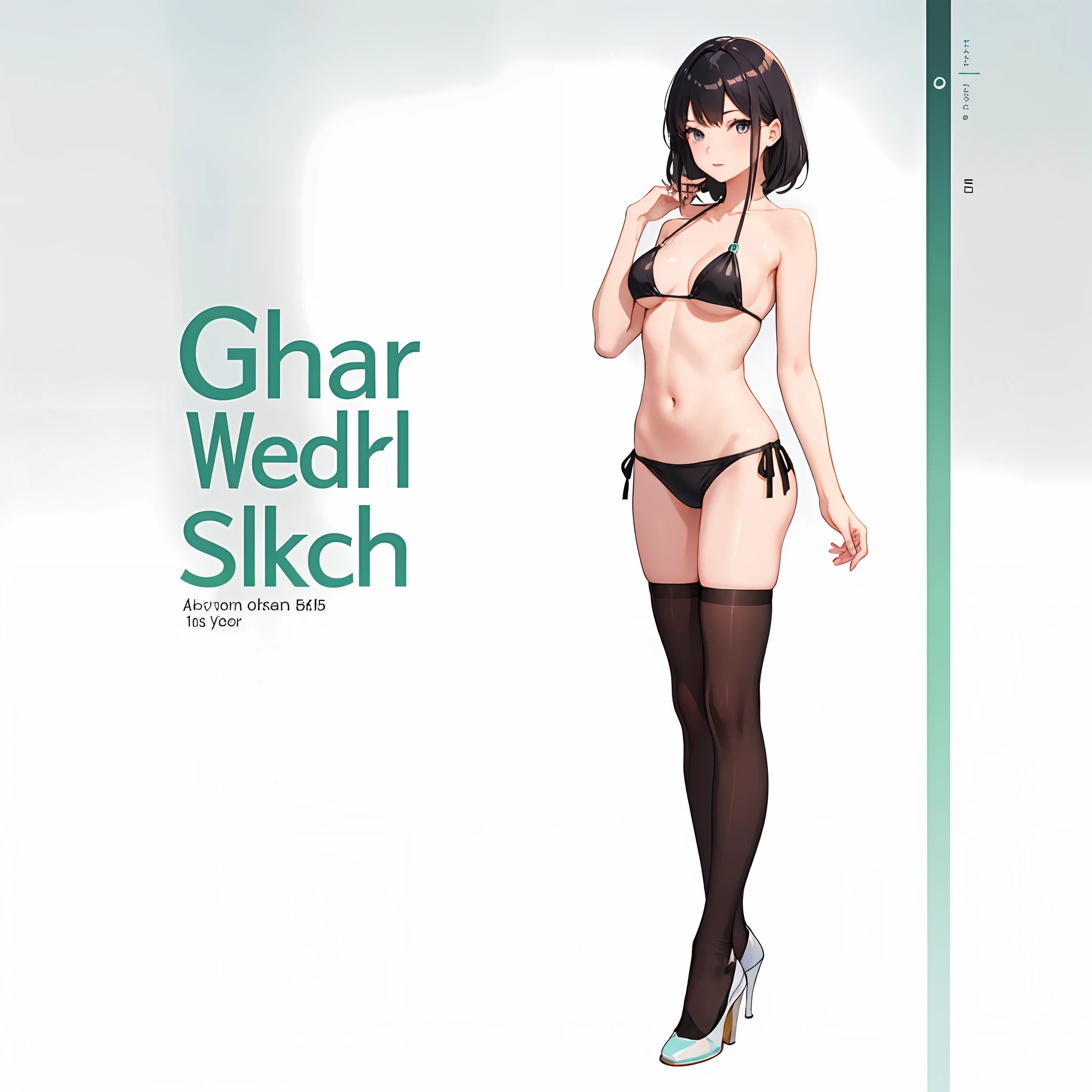 Wear black stockings,white Heels,A 5 boy in a bikini
