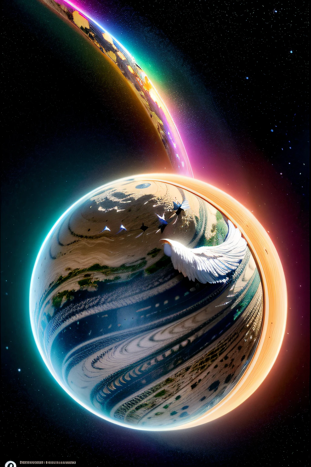 (obra-prima), (melhor qualidade:1.4),  [:detalhes intrincados:0.2], anjo, asas de anjo, milky ways, heaven, aura cintilante, foco intenso, energia crepitante, motivos cintilantes, ternura, docura, sentimento de paz e pureza, detalhes perfeitos, UHD, 8k,32k, cinematic background.