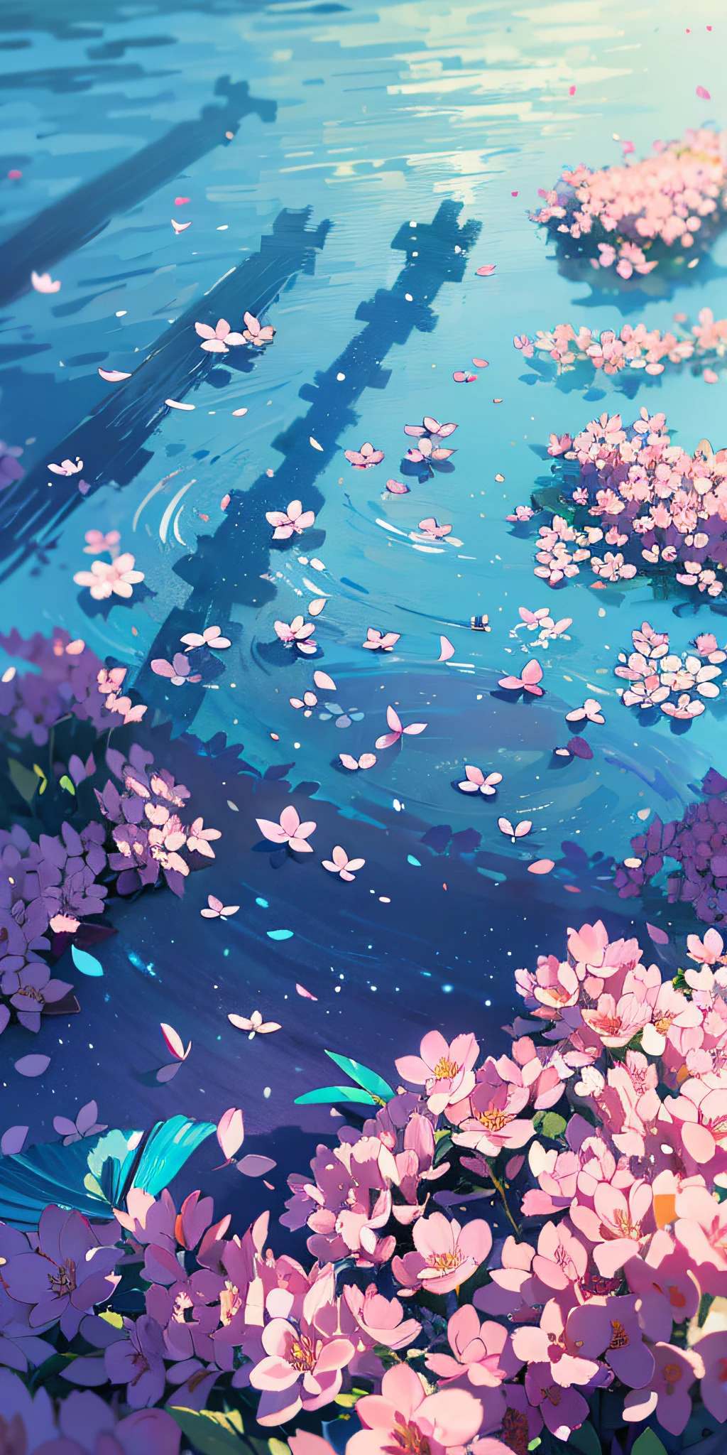 Masterpiece, best quality, (very detailed CG unity 8k wallpaper) (best quality), (best illustration), (best shadows) Nature&#39, blue sea,delicate leaves petals of various colors falling in the air light Tracking, super detailed --v6