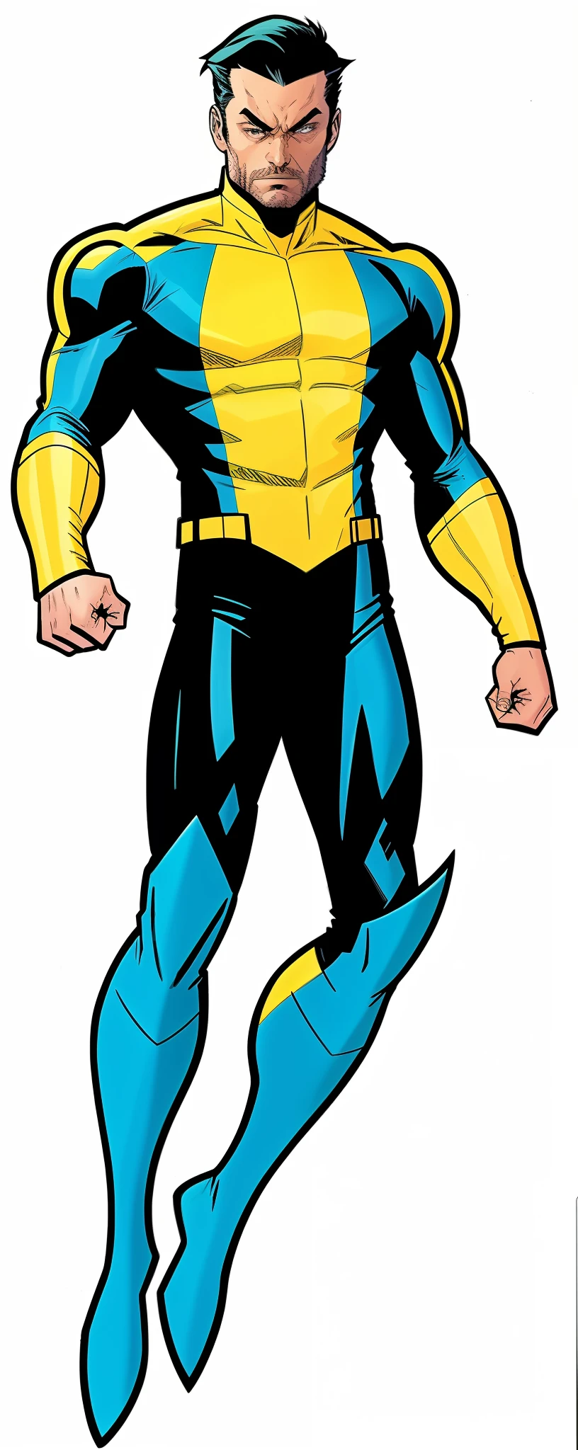 a close up of a man in a yellow and blue suit, yellow x-man costume, x-man costume, x man costume, cyclops, comic book character, blue and yellow, 90s comic book character design, inspired by John Romita Jr, john romita senior, john romita junior, spiderman as wolverine, young wolverine,