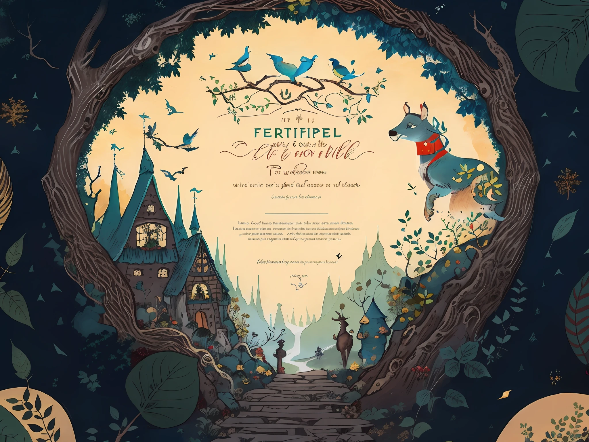 Certified with a beautiful fairytale folk aesthetic, cores da terra, vetor, storybook illustration art, hiper detalhes, cute aesthetics, foco nítido, Denoise, 8k, estilo de arte de desenho bonito, Arte Digital