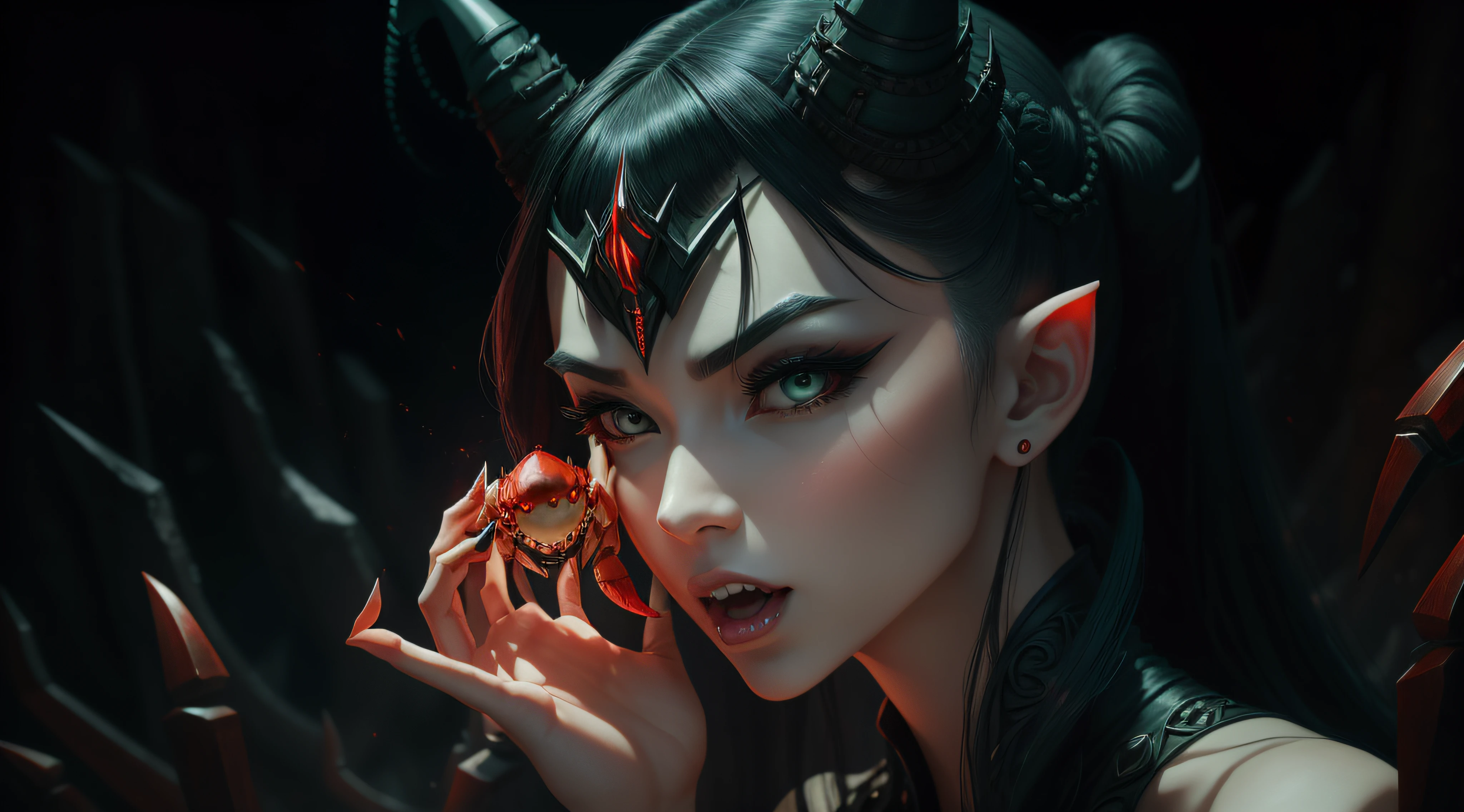 Three eyes, two noses, large ears, fangs, mouth，Hela hairstyle，D罩，Kirin arm，Six crab legs[I want to be quiet] --auto