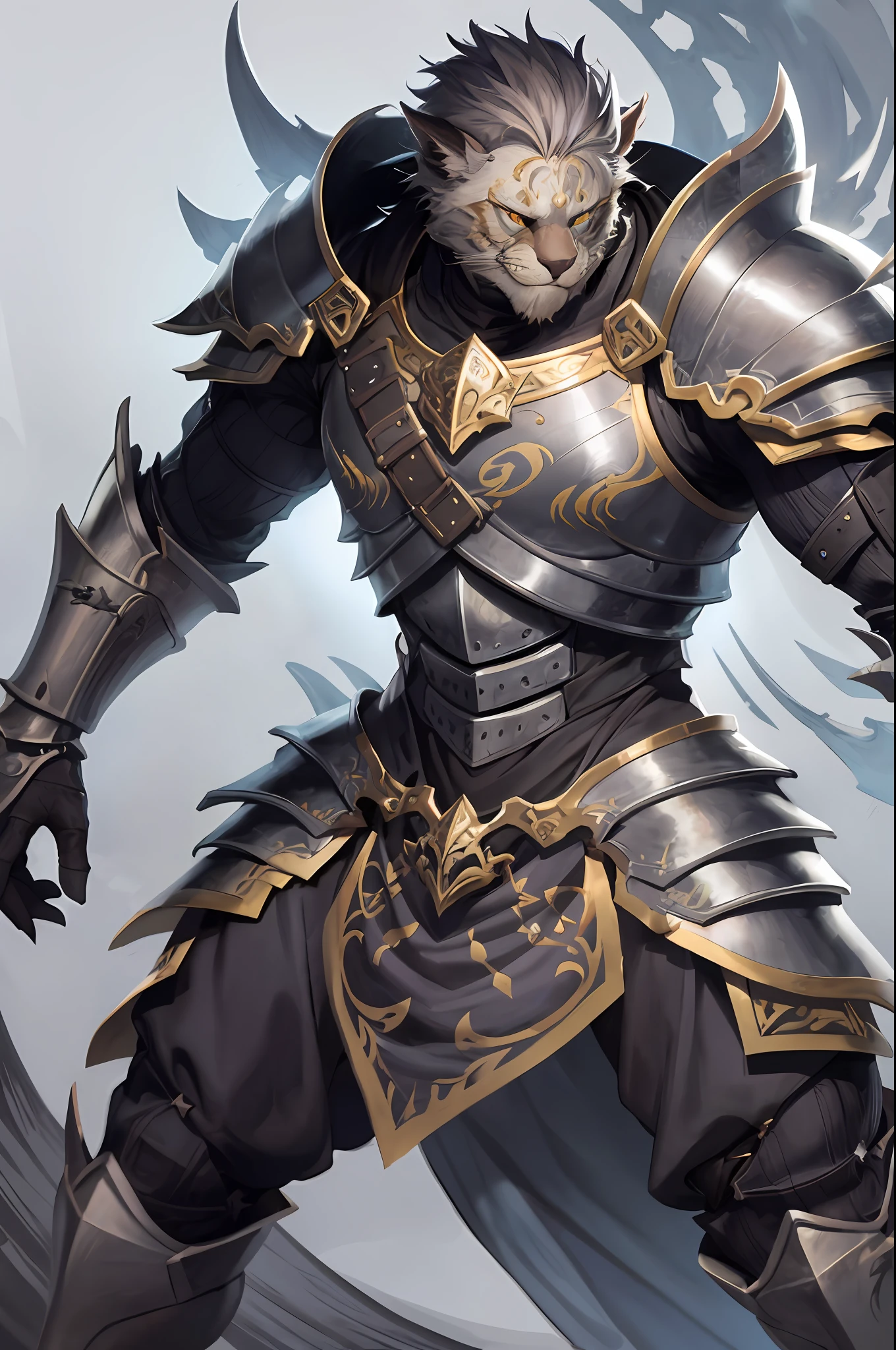 Khajit forte e musculoso que usa punhos de monge, soqueiras, Ebony armor, dragon bones and scales,barba grande, olhar assustador, noite sombria