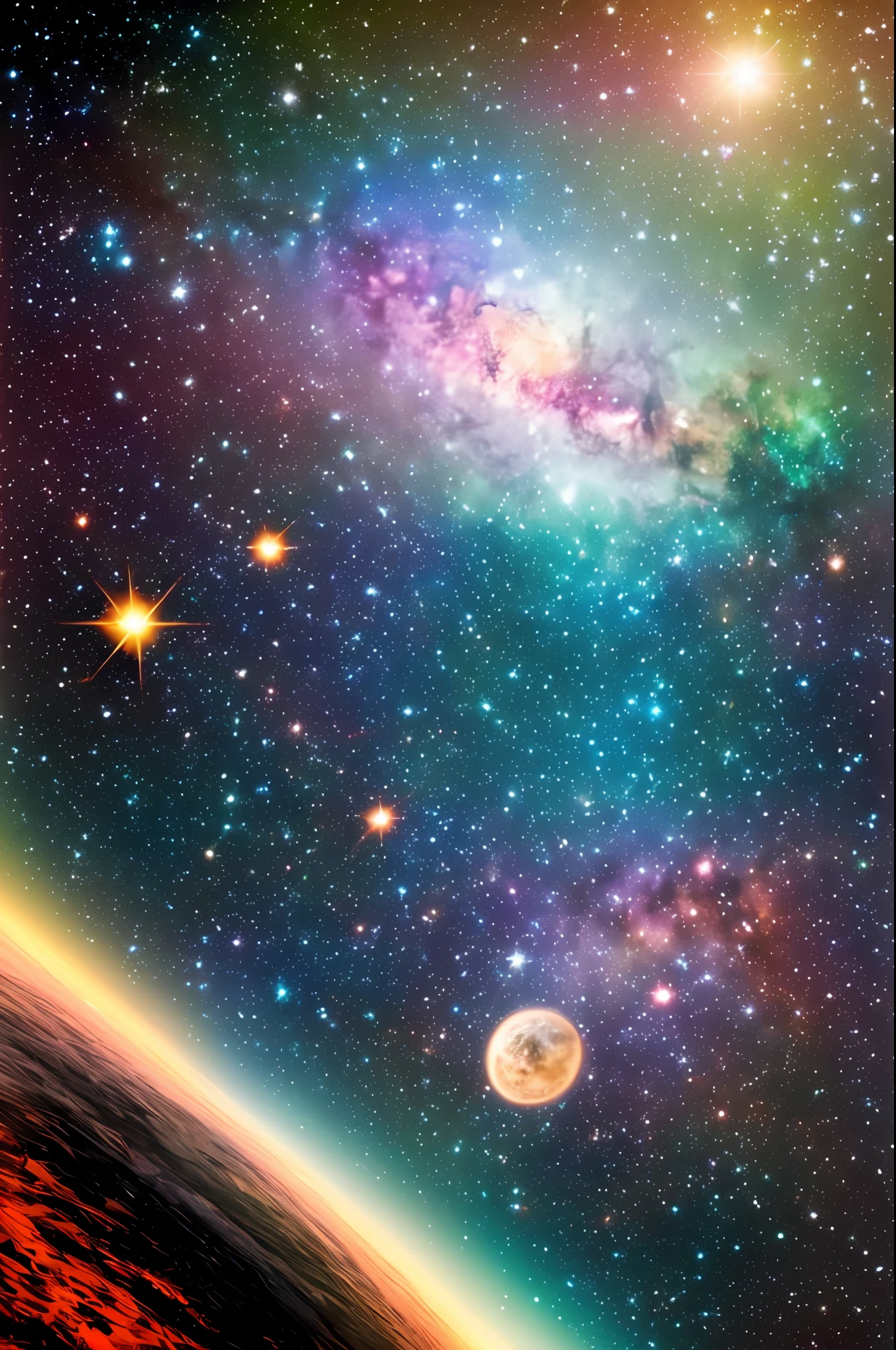 "Imagine-se flutuando em meio ao universo infinito, observing a singularity in outer space. Uma obra de arte ultra realista que retrata a grandiosidade e beleza do cosmos, with a dazzling galaxy and subtle colors, but which still convey a sense of mystery and fascination. Allow yourself to contemplate this epic scene and let your imagination soar beyond the stars."