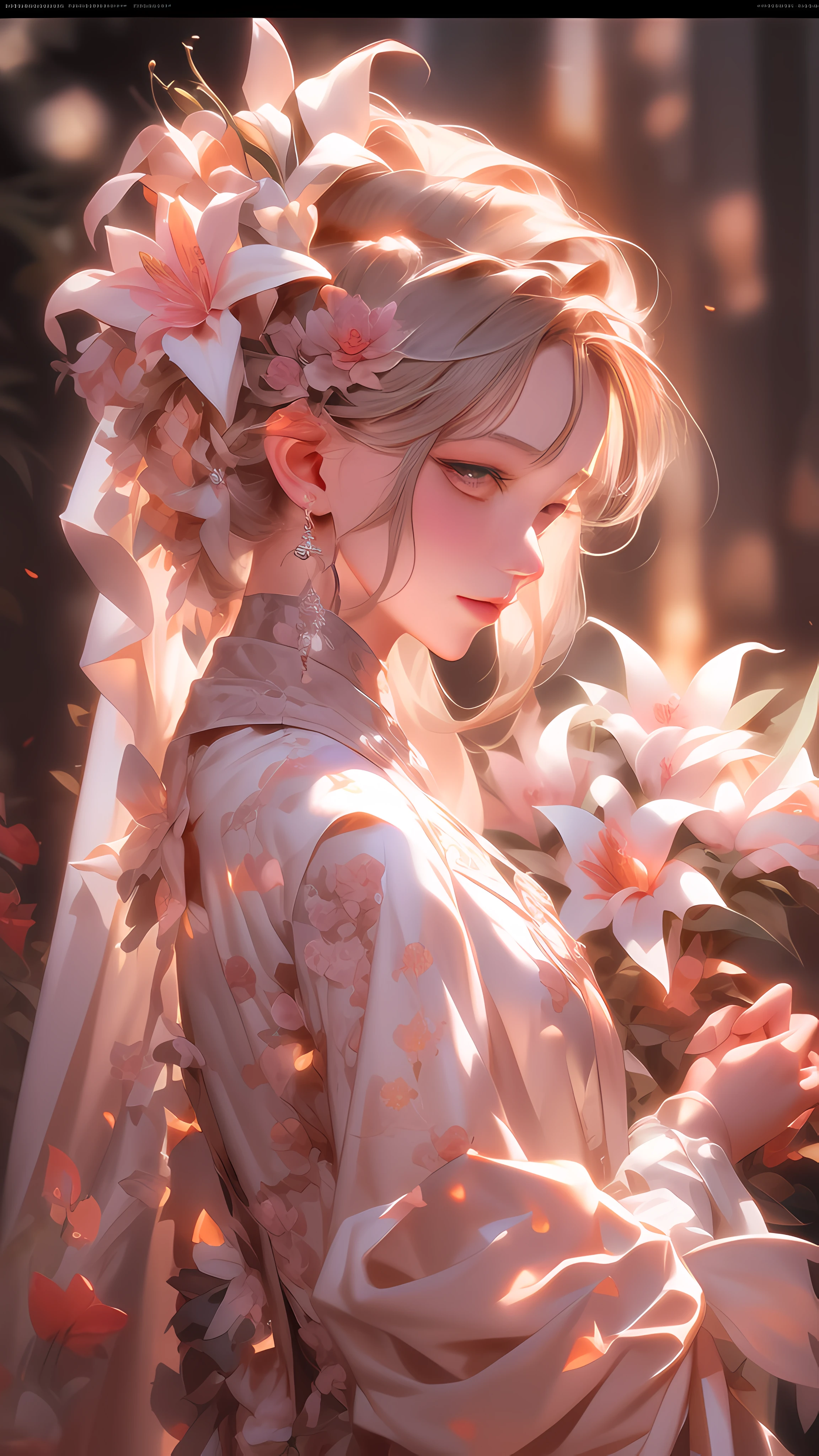 there is a woman in a wedding dress holding a bouquet of flowers, guweiz, artwork in the style of guweiz, guweiz on artstation pixiv, guweiz on pixiv artstation, guweiz masterpiece, trending on cgstation, 🌺 cgsociety, palace ， a girl in hanfu, 8k high quality detailed art,masterpiece, best quality, (extremely detailed CG unity 8k wallpaper), (best quality), (best illustration), (best shadow), absurdres, realistic lighting, (Abyss), beautiful detailed glow,