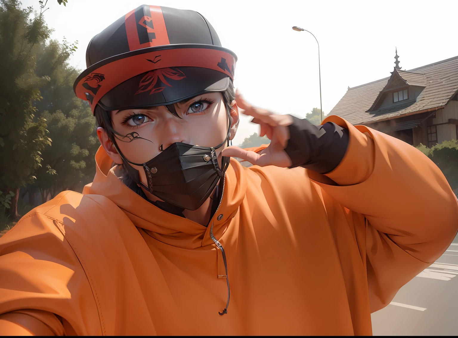 (detailed, masterpiece) boy anime wearing a black mask in a dynamic pose and an eye-catching moment, with high-quality illustration and ultra-detailed CG unity. --auto