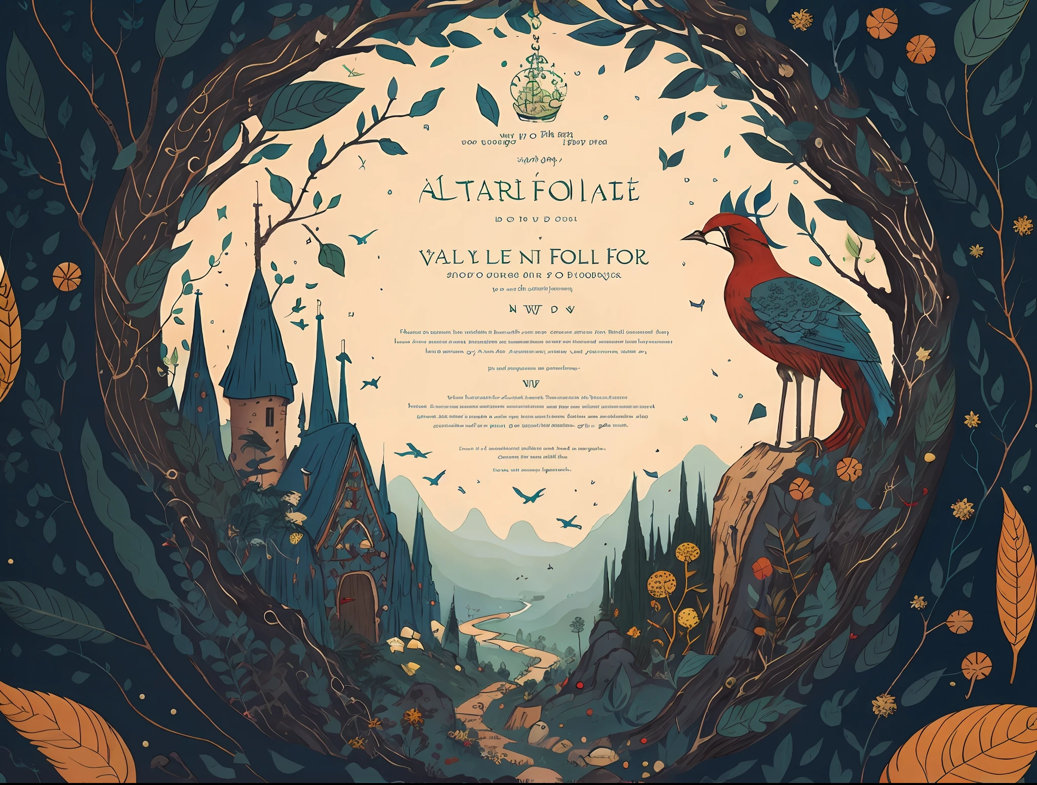 Certified with a beautiful fairytale folk aesthetic, cores da terra, vetor, storybook illustration art, hiper detalhes, cute aesthetics, foco nítido, Denoise, 8k, estilo de arte de desenho bonito, Arte Digital
