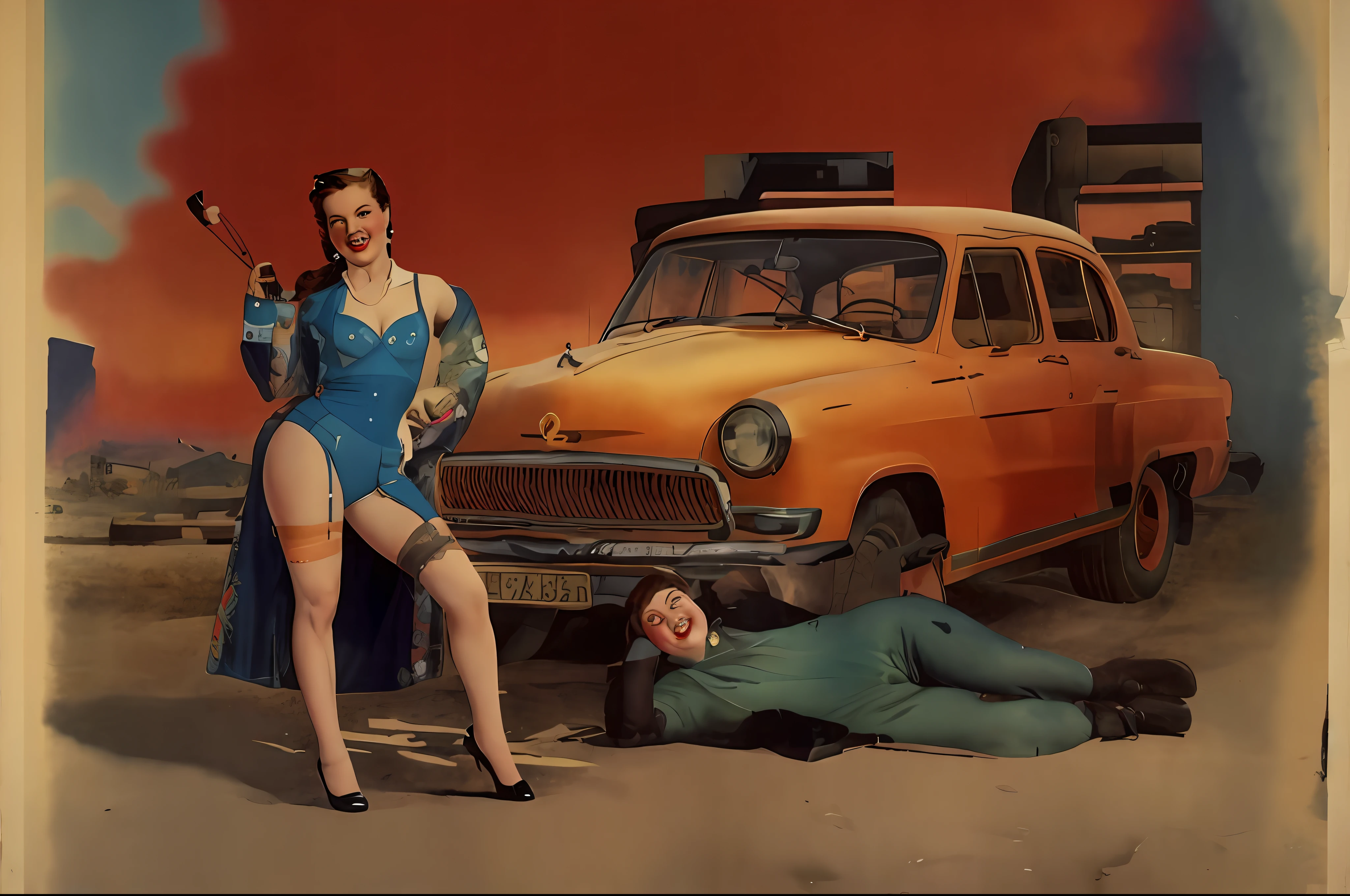 SovietPunkAI dress on a woman,pin up style poster, pin-up poster girl, pin up, pin up girl, pin-up, pin - up, pinup style, gil elvgren style,l