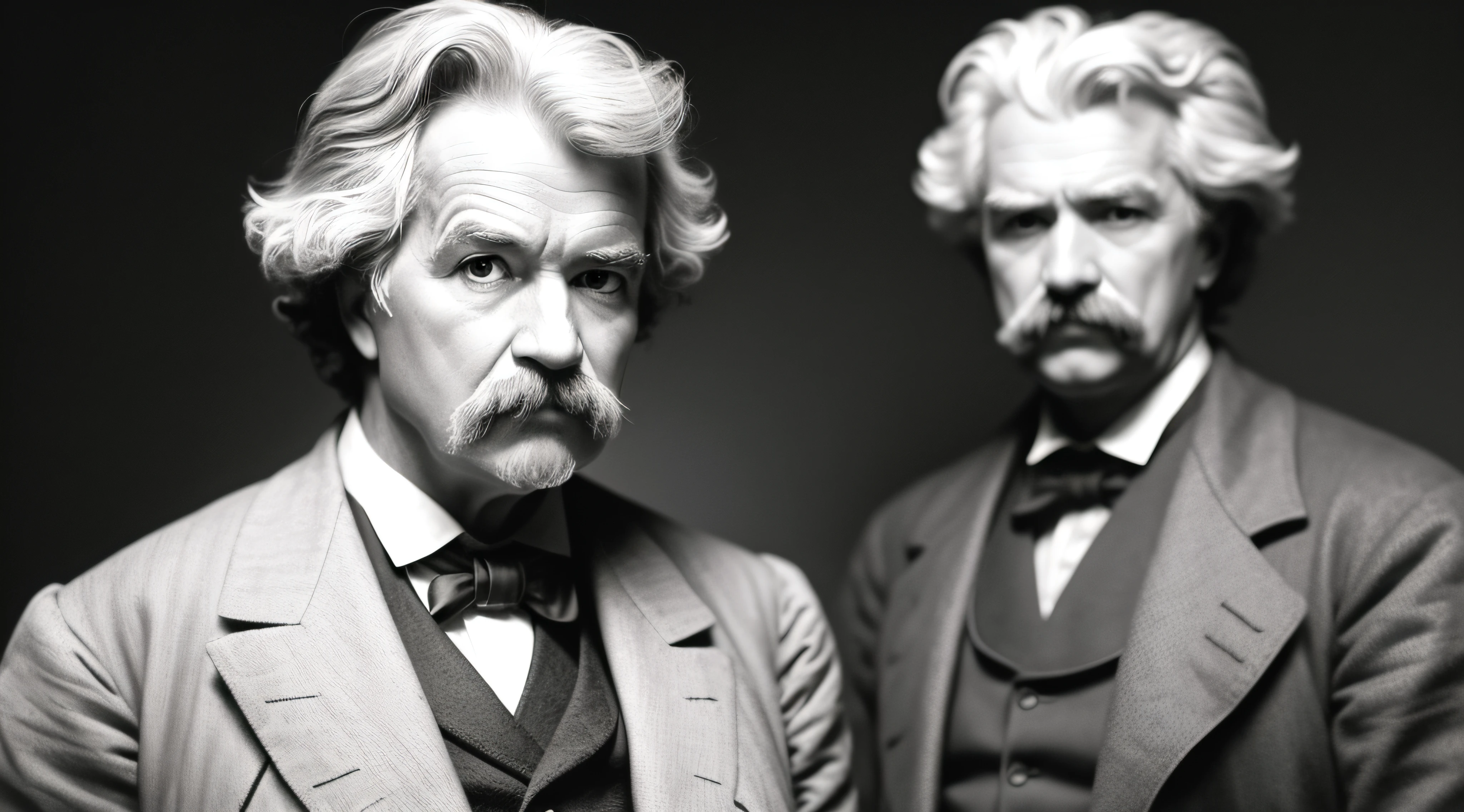 Mark Twain next to man looking down on him